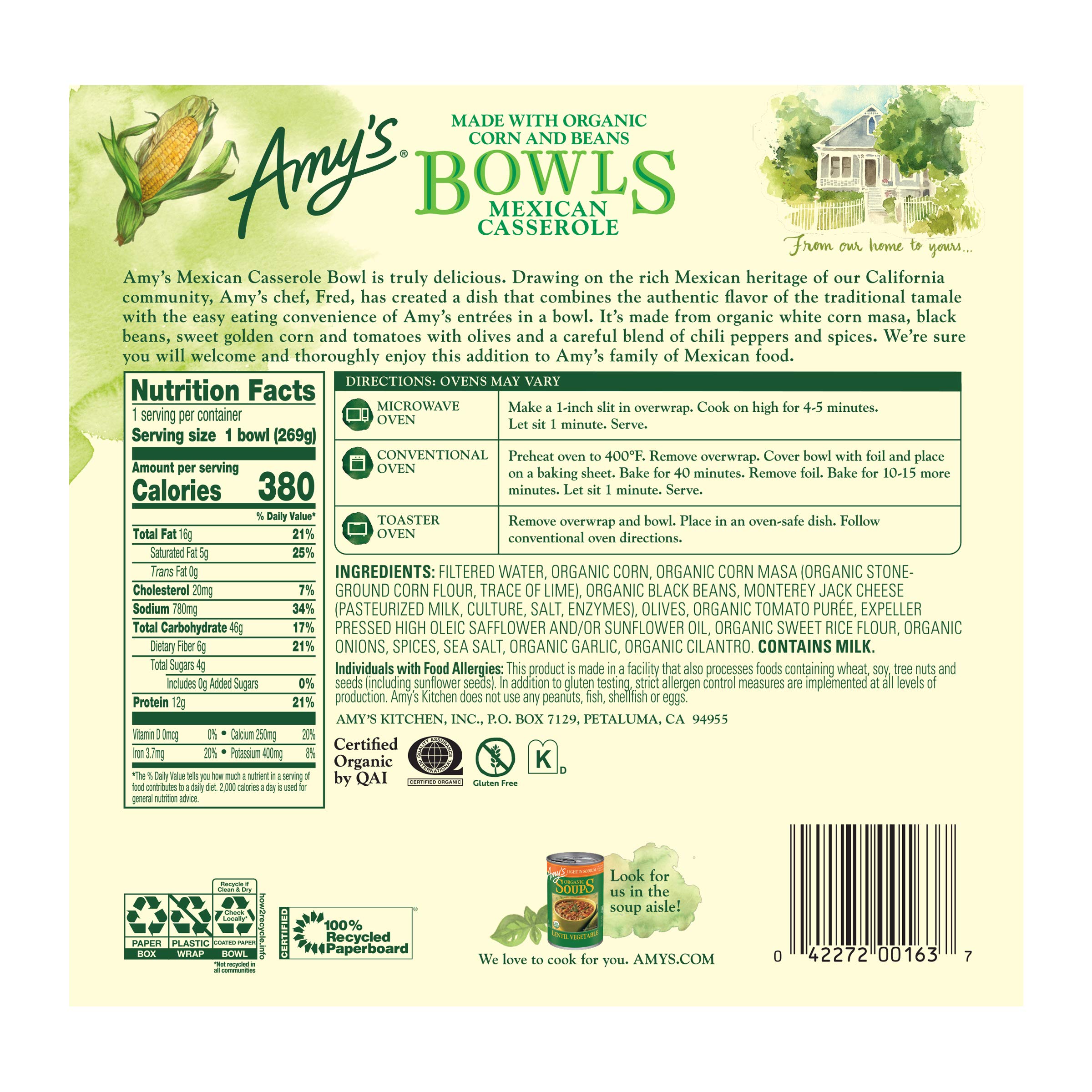 Amys Frozen Meals Mexican Casserole Bowl Made with Organic Tomatoes Corn and Black Beans Gluten Free 9 5 — view 5