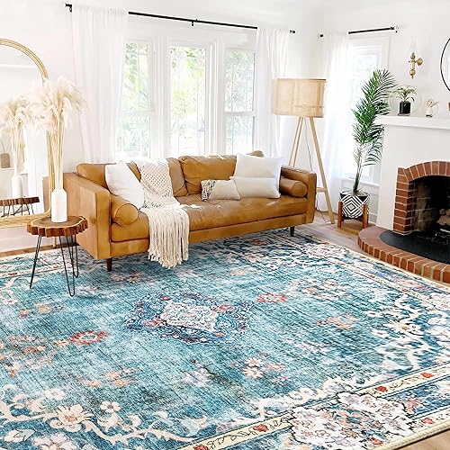 Miniatura 130 de MUJOO - Alfombra de 8 x 10 pies para sala de estar, grande, lavable, bohemio, para dormitorio, antideslizante, abstracto, suave, de pelo corto