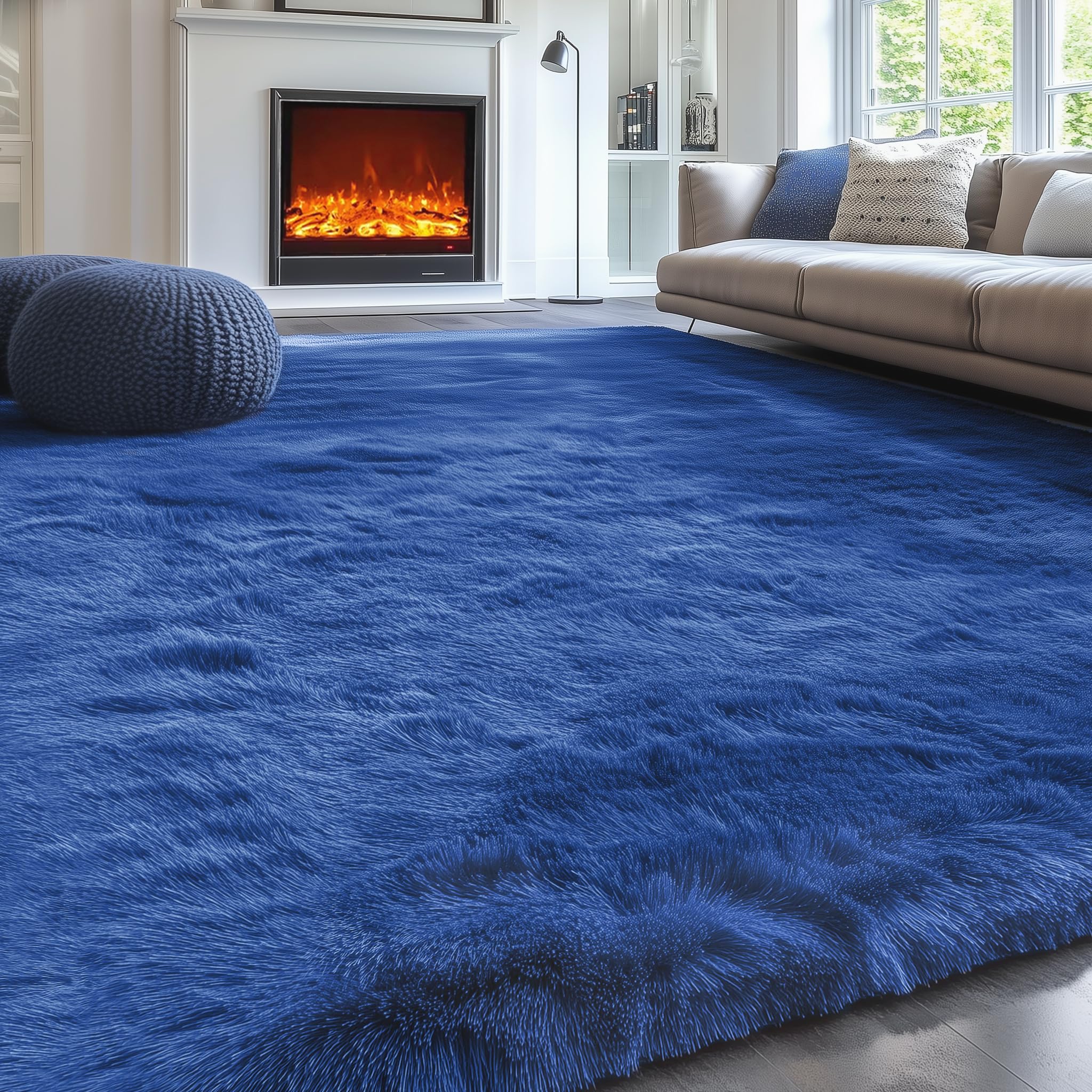 PAGISOFE Blue Rug 4x6 Ft Fluffy Shag Rugs for Bedroom Soft Fuzzy Shaggy Blue Rugs for Living Room Carpet Nursery Floor Boys Room Dorm Rug Kids
