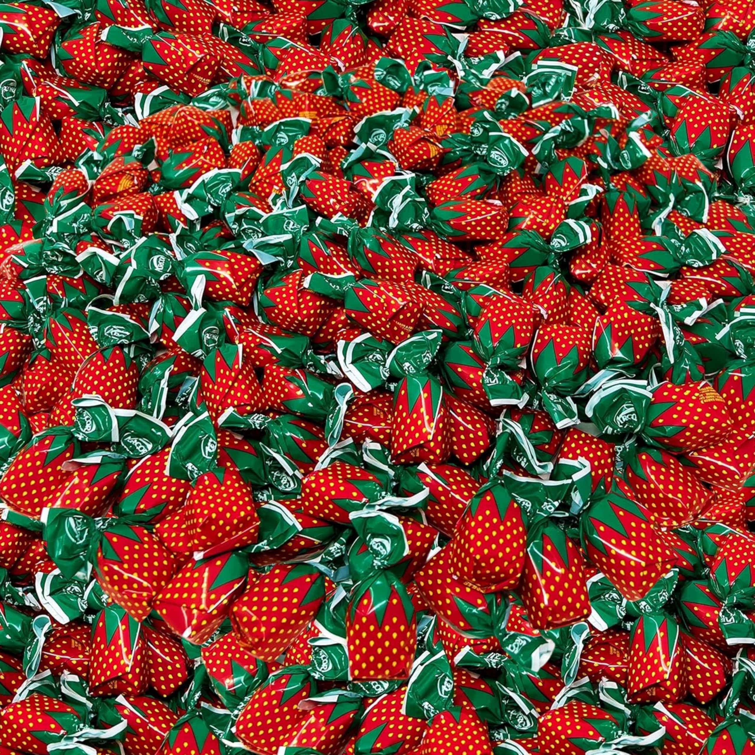 Strawberry Hard Candy Filled With Real Fruit Pulp - 1 lbs - Strawberry Flavored Bon Bons Filled with Real Strawberry Pulp - American Vintage Candy Snack Assortment - Individually Wrapped, 16 oz.