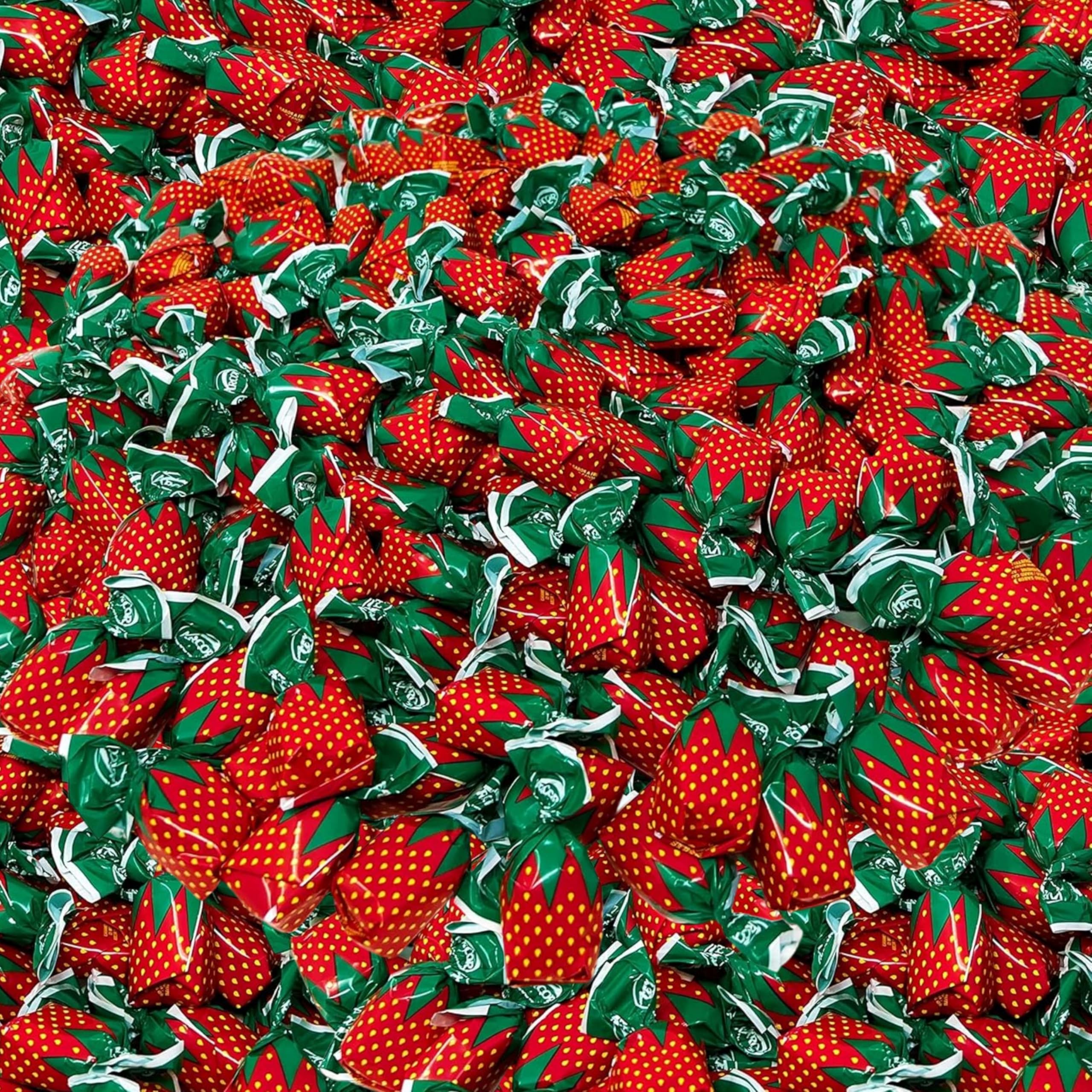 Strawberry Hard Candy Filled With Real Fruit Pulp - 1 lbs - Strawberry Flavored Bon Bons Filled with Real Strawberry Pulp - American Vintage Candy Snack Assortment - Individually Wrapped, 16 oz.