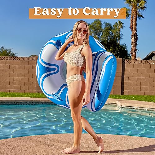 Miniatura 6 de Sloosh Tumbona inflable para piscina, flotadores de piscina, sofá de aire inflable con respaldo grande, tubos de río resistentes, flotador de agua