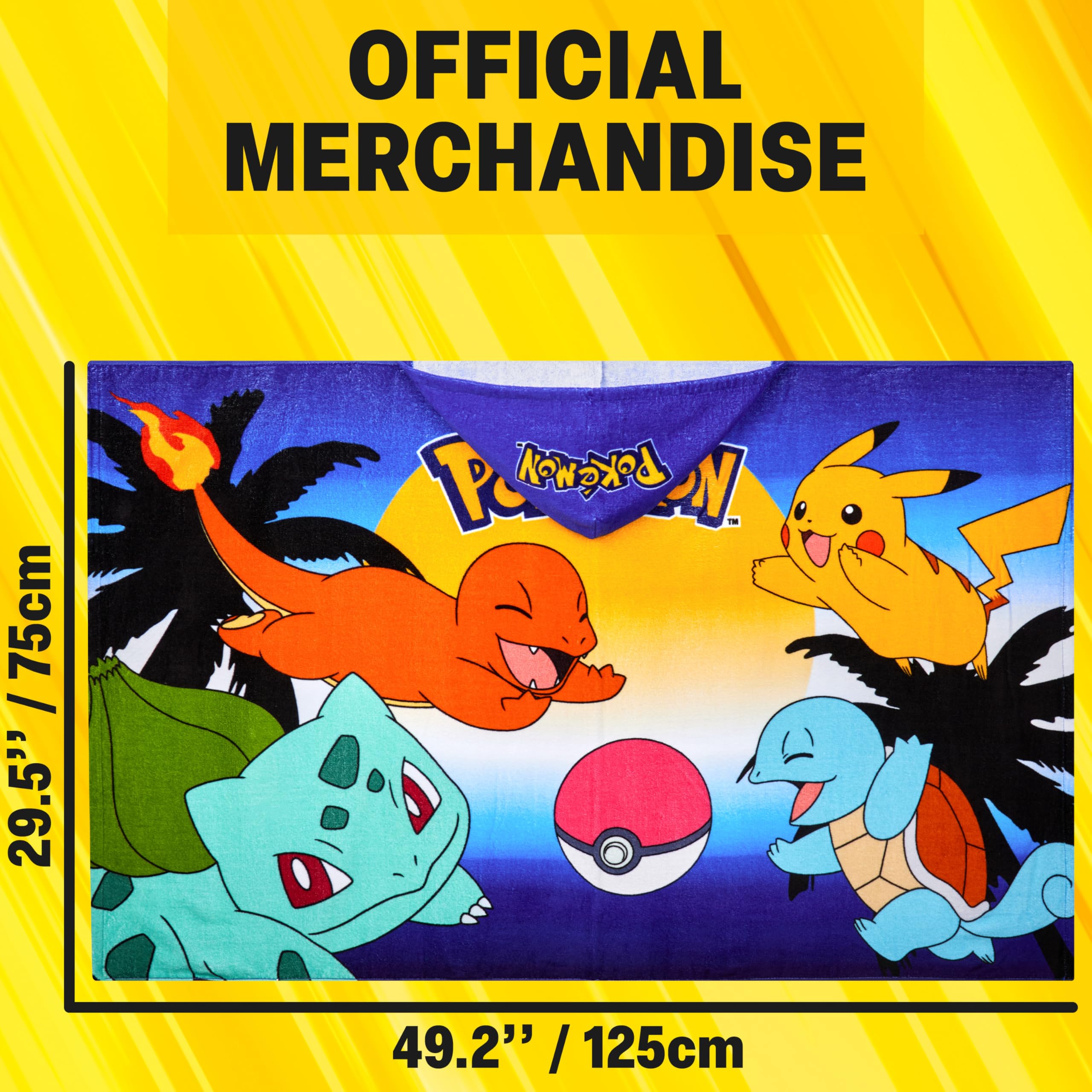 Pokemon Ręczniki z kapturem dla chłopców, bawełniane ponczo kąpielowe, plażowe, miękkie i chłonne, z kapturem, pod prysznic, basen, niezbędne rzeczy w podróży i wakacjach, wiele pokemonów