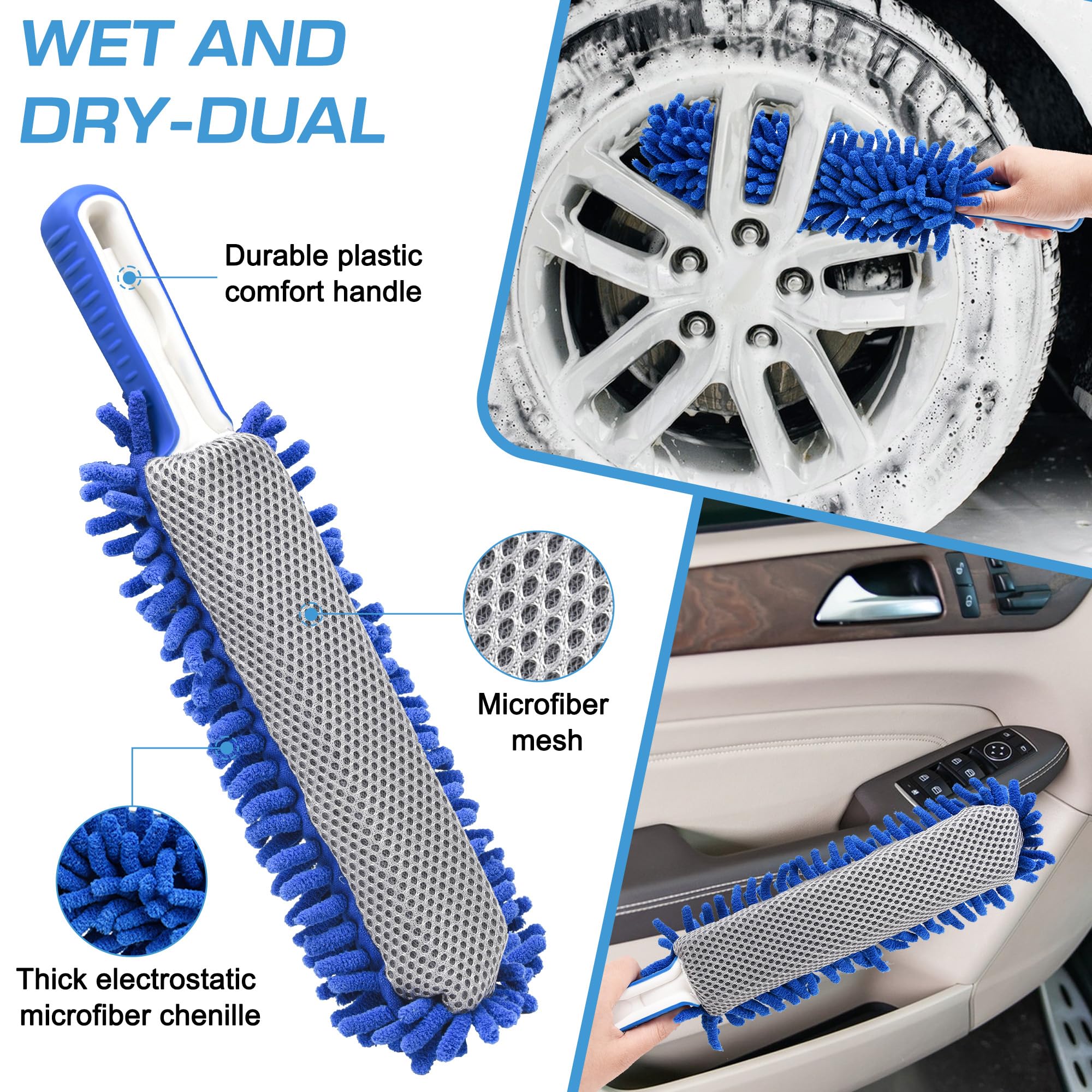 Lezcufer Brosse de Lavage de Voiture de 165,1 cm avec Long Manche, Balai de Lavage de Voiture, Brosse de Lavage de Voiture à Poils Doux avec poignée Extensible et raccord de Tuyau pour Voiture, VUS
