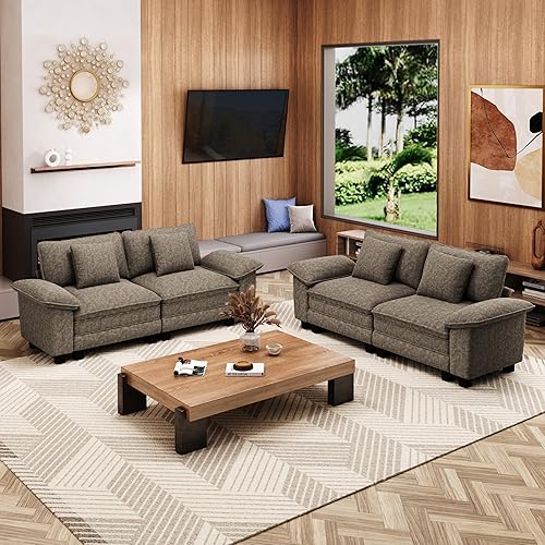 Miniatura 24 de Juego de sofá modular Cloud en forma de U, asiento profundo de 3 piezas, sofá modular de 6 plazas y brazos extraíbles, felpilla de felpa para sala