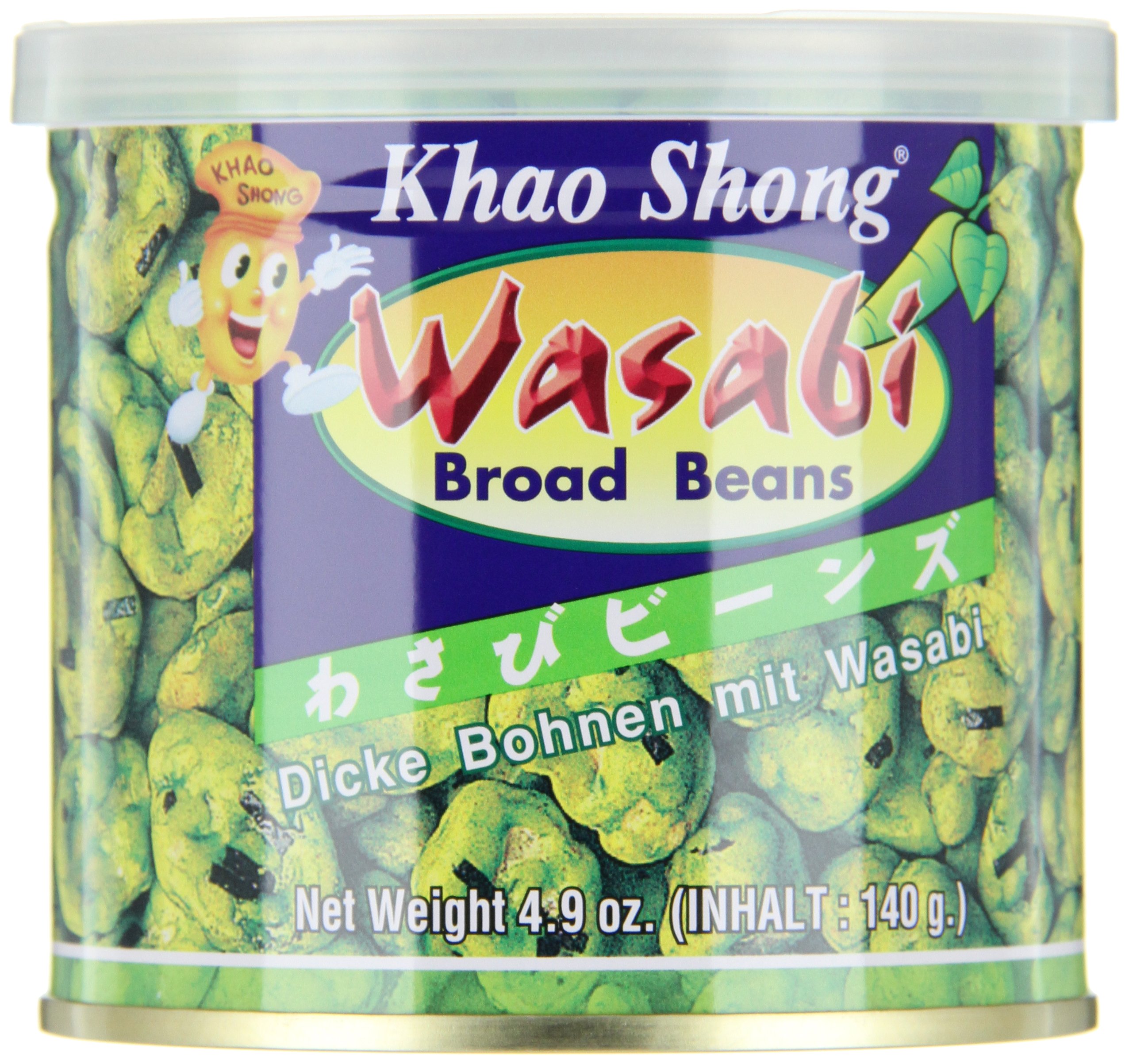 Khao Shong Frijoles gruesos con wasabi, frijoles crujientes en masa afilada, alternativa más baja en grasa a las nueces, nitidez media (6 latas de 140 g)