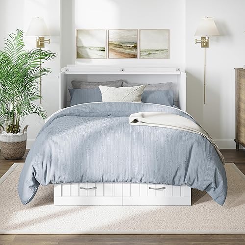 Miniatura 4 de AFI, Nantucket - Cómoda de cama Murphy de tamaño matrimonial con colchón, cajón de almacenamiento y cargador USB integrado, color blanco