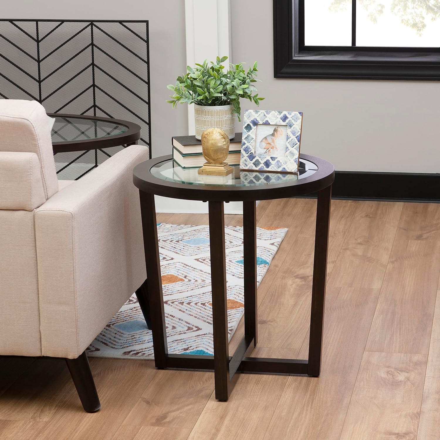 Powell Marta Umber Brown Wooden Three Piece Coffee and End Table Set with Tempered Glass Tops