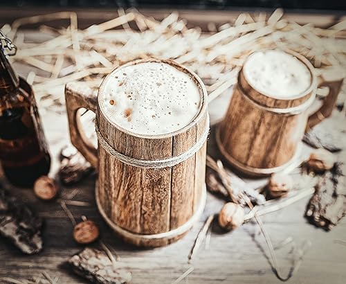 Miniatura 6 de Norse Tradesman LG - Taza de cerveza de madera, 100% hecha a mano, incluye bolsa de regalo medieval, 16 onzas