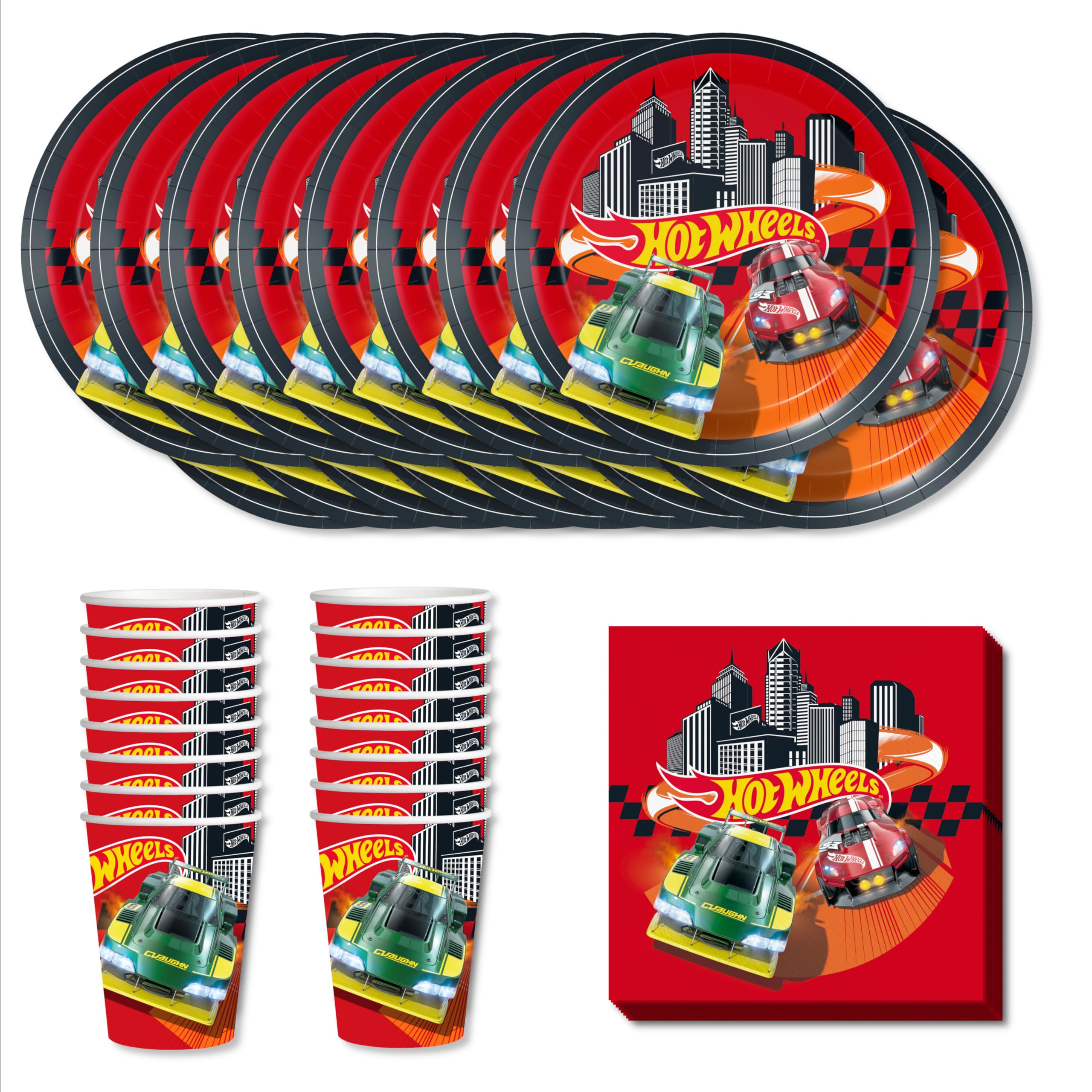 Anila's Hot Wheels Party Set, 52-Piece Set, Plates, Cups, Napkins, Disposable Tableware, Tableware Set.