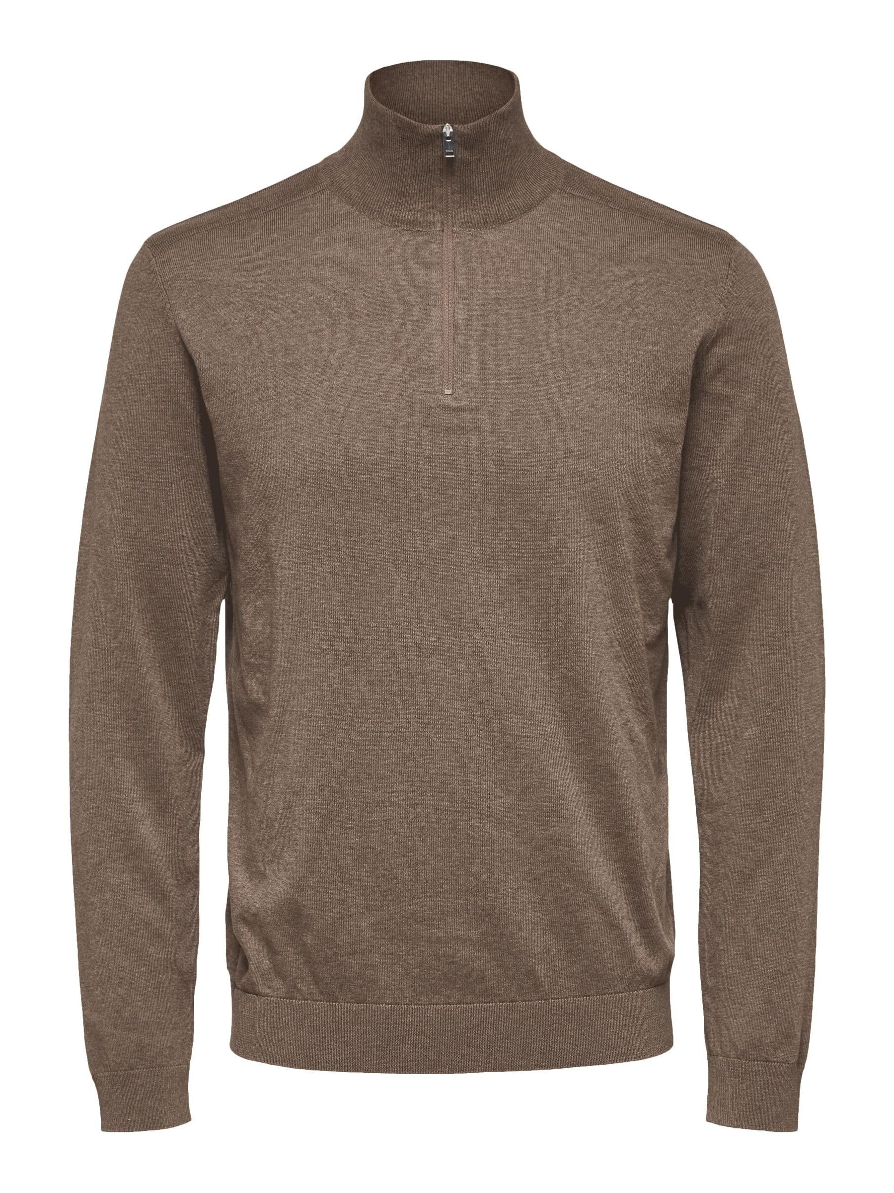 SELECTED HOMME Slhberg Men's Half Zip Cardigan B Noos Pullover, Teak/Detail: Melange, XL