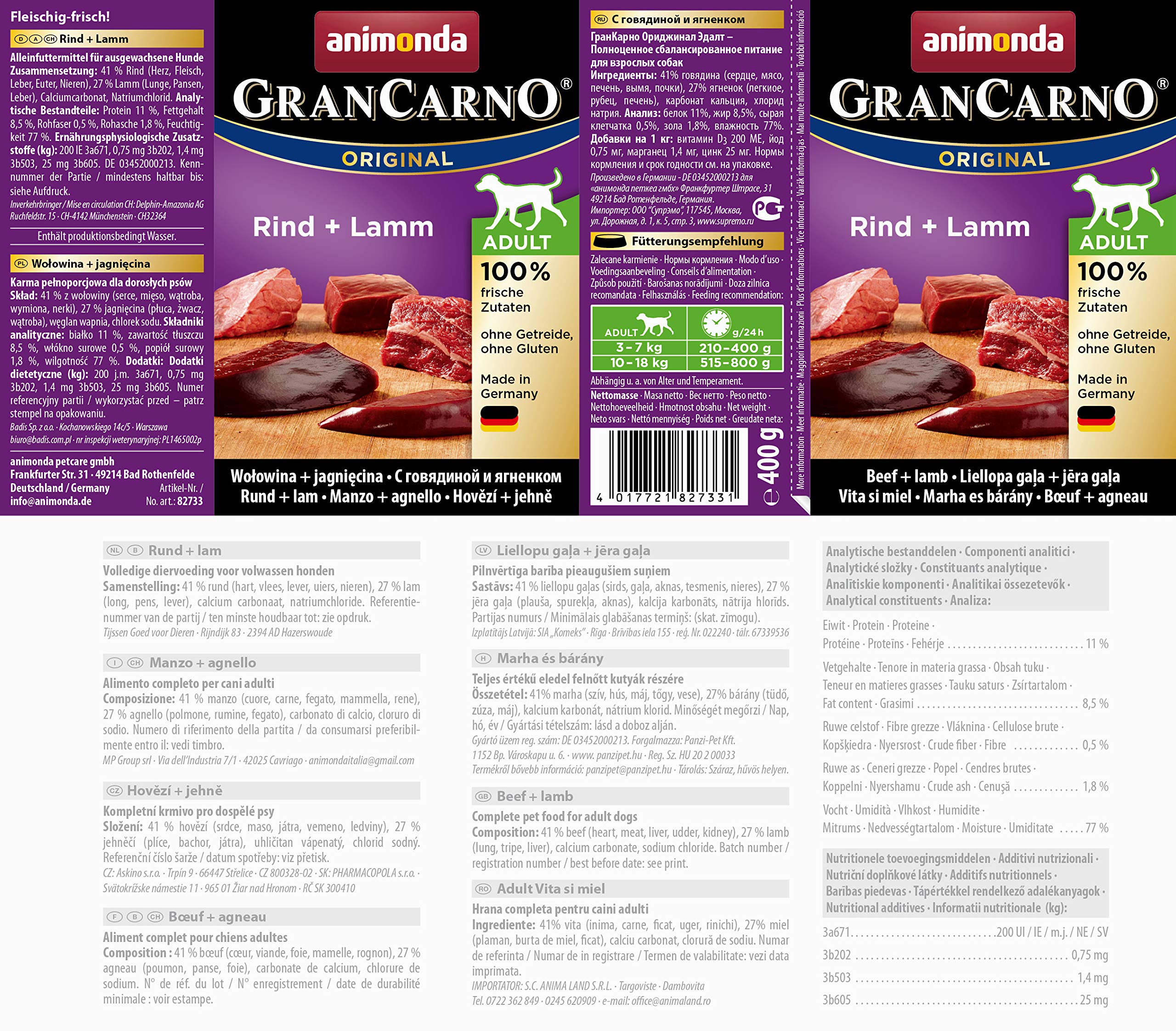 Image secondaire de Animonda Nourriture pour Chient Gran Carno - Bœuf + agneau - 6 x 400 g