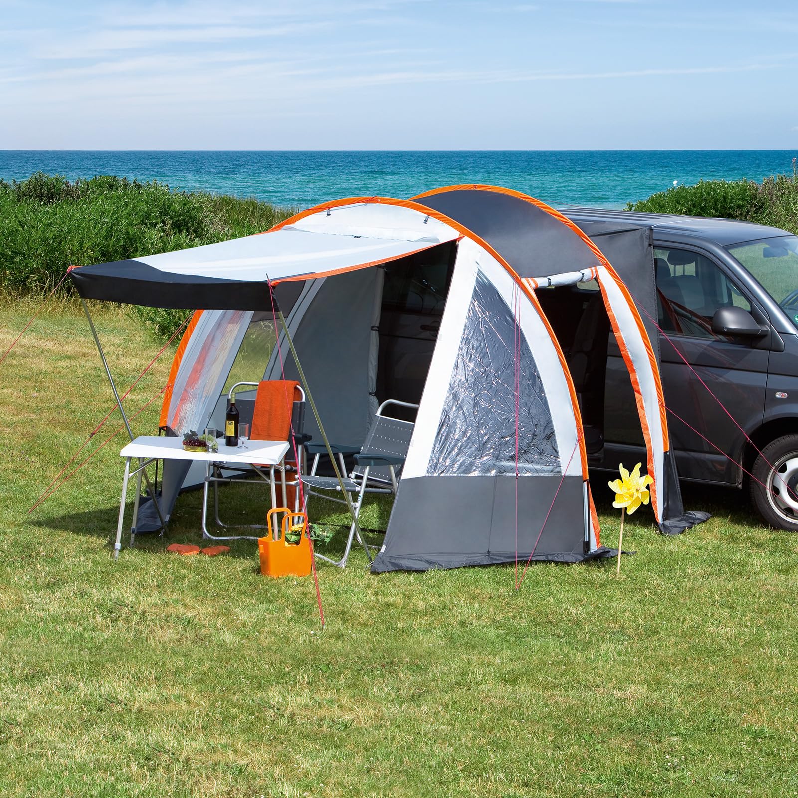 DWT Buszelt Picco 320 x 150 +100 cm, freistehendes Mobilzelt, leichtes Vorzelt mit konventionellem GFK-Gestänge für Camper Vans inkl. Abspannmaterial