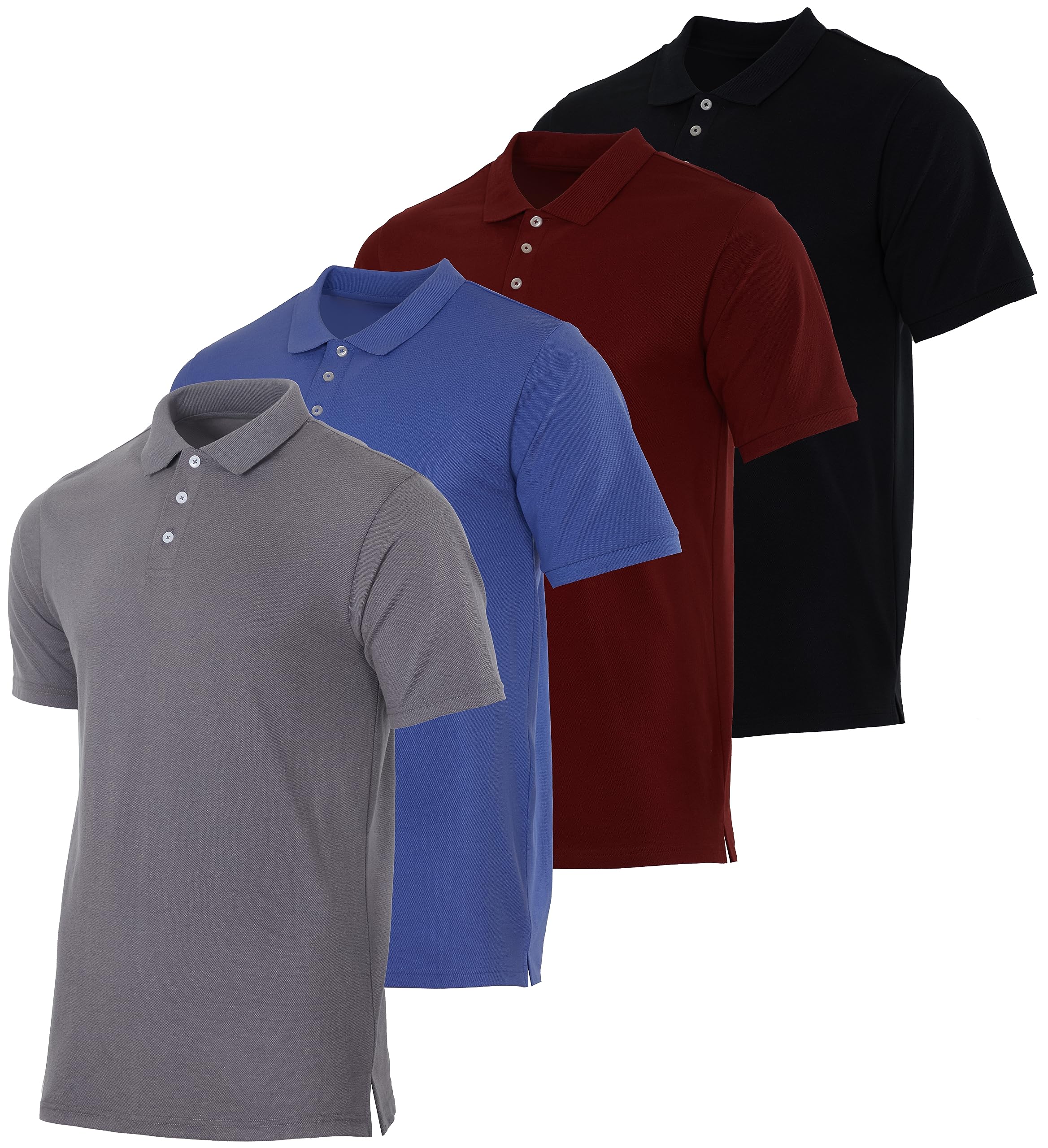 Real Essentials3 & 4 Pack: Men's Cotton Pique Short Sleeve Polo Shirt - Performance Polo (Available in Big & Tall)