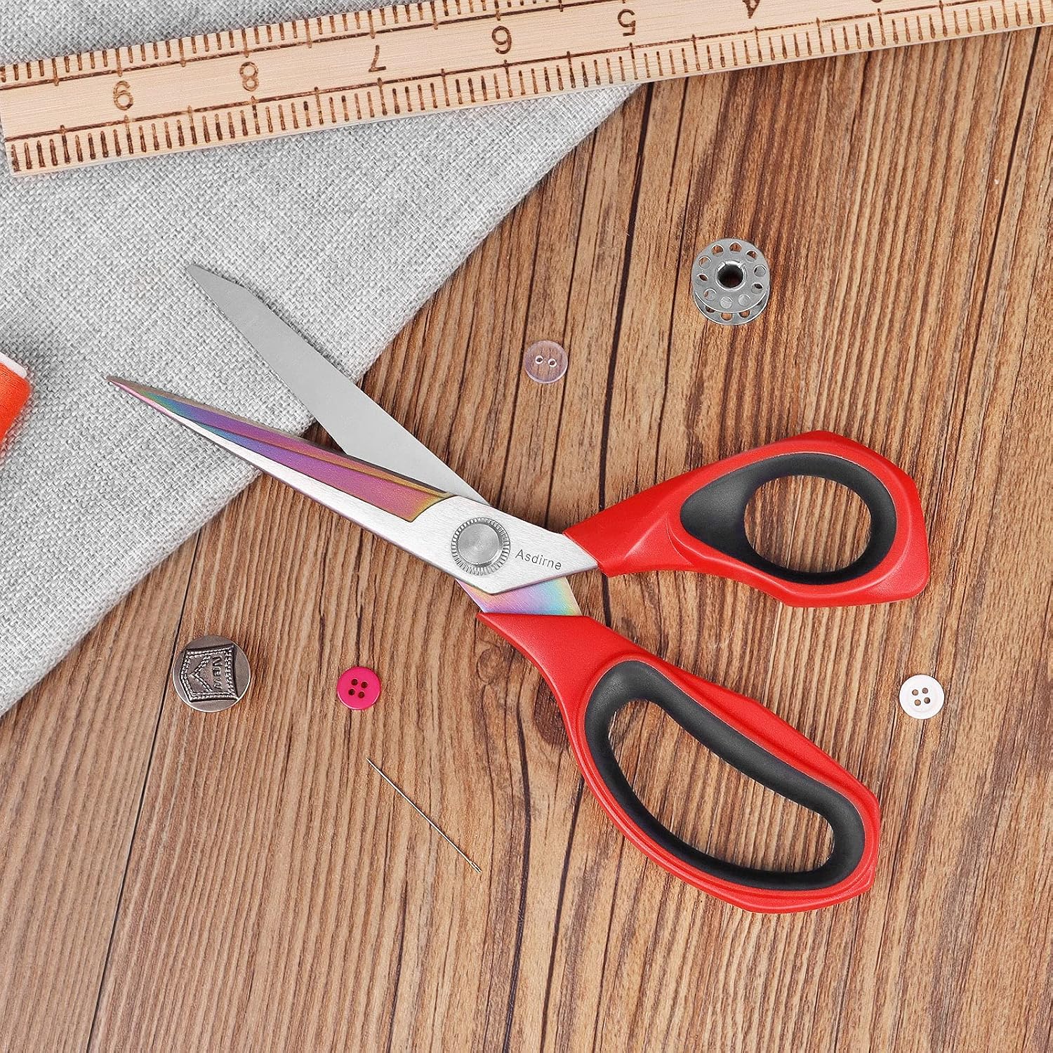 Asdirne Professional Fabric Scissors, Heavy Duty Titanium Coating Sewing Scissors, Ultra-Sharp Blade Fabric Shear, Ergonomic Rubber Handle, Great for Craft, Sewing, Leather Tailor, Office, 9.4Inch
