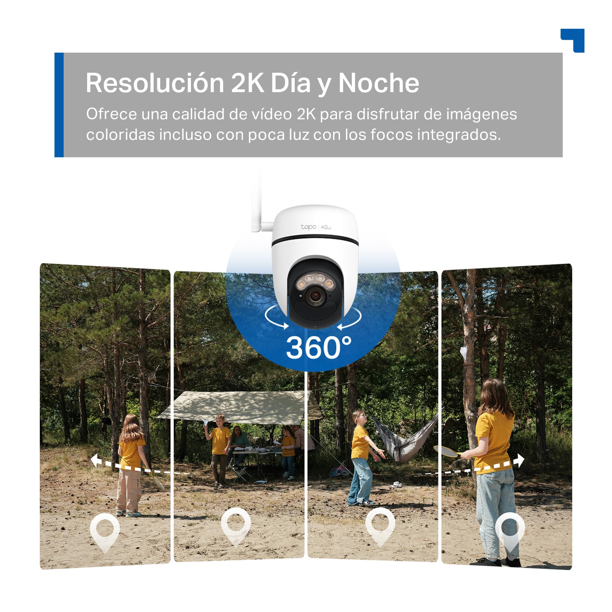 Tapo C615G Kit - Cámara vigilancia WiFi Exterior 360°, 4G y WiFi, 2K, Solar | Detección de Movimiento, Personas, Mascotas y Vehículos. Con Panel Solar. Alarma Luz y Sonido. App Tapo.