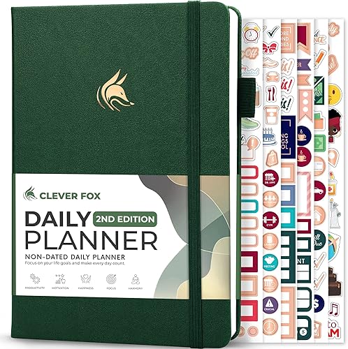 Clever Fox Agenda diaria de 2 edición  Planificador de bloque de tiempo sin fecha con horario por hora, lista de tareas y rastreador de hábitos