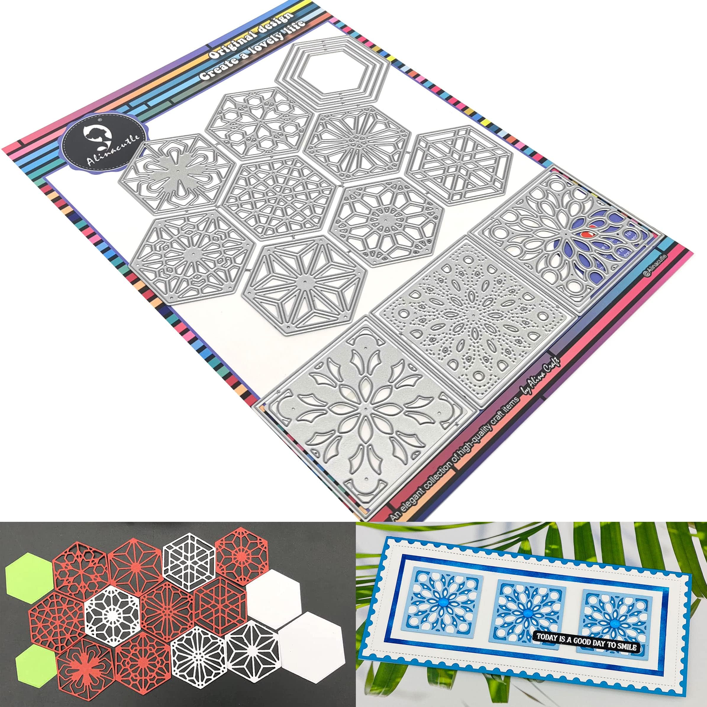 Hexagon & Square Layered Card Background Metal Die Cut, Layering Cutting Die,Paper Craft Die-Cuts,Scrapbooking Cutting,DIY Card Metal Punch Template,TTL 18PC Dies