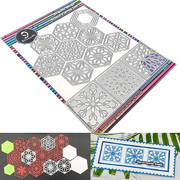 Alinacutle Hexagon & Square Layered Card Background Metal Die Cut, Layering Cutting Die,Paper Craft Die-Cuts,Scrapbooking Cutting,DIY Card Metal Punch Template,TTL 18PC Dies