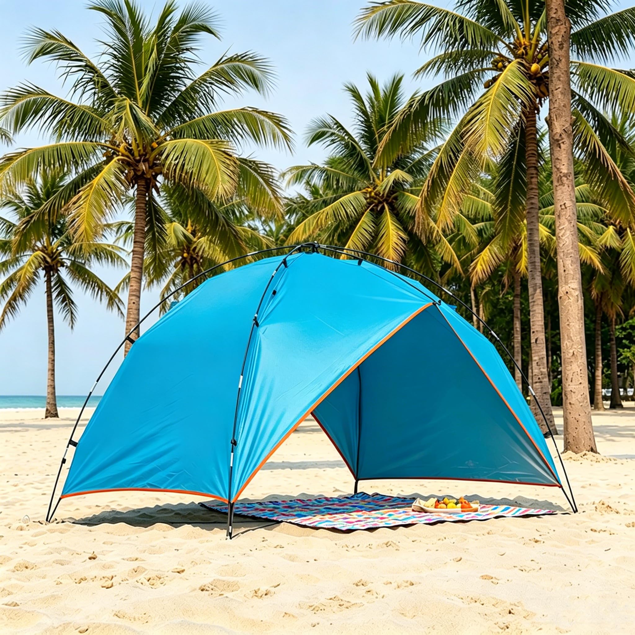 Tente de Plage pour Famille – Facile à Monter, Protection Solaire UPF 50+, Ombrelle Portable pour Jardin, Parc, Camping (2-4 Personnes) (Bleu)