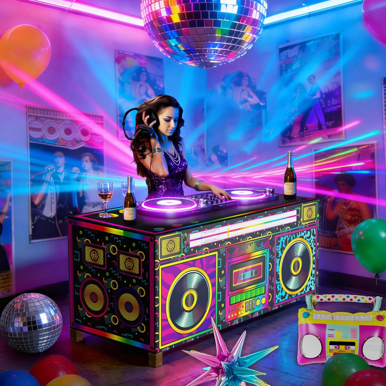 Fayoo 90s 80s Disco Theme Birthday Party Decorations, Retro Hip Hop Party Supplies with Disco Ball Balloons Arch Radio Boombox Tablecloth Happy Birthday Backdrop for Back to 80s 90s House Party Decor