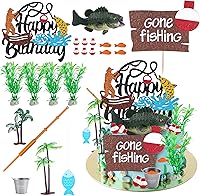 DDETYM 21pcs Gone Fishing Cake Toppers - Bass, Fishing Rod, Clownfish, Birthday Sign - Vibrant Fishing Party Cake Decorations