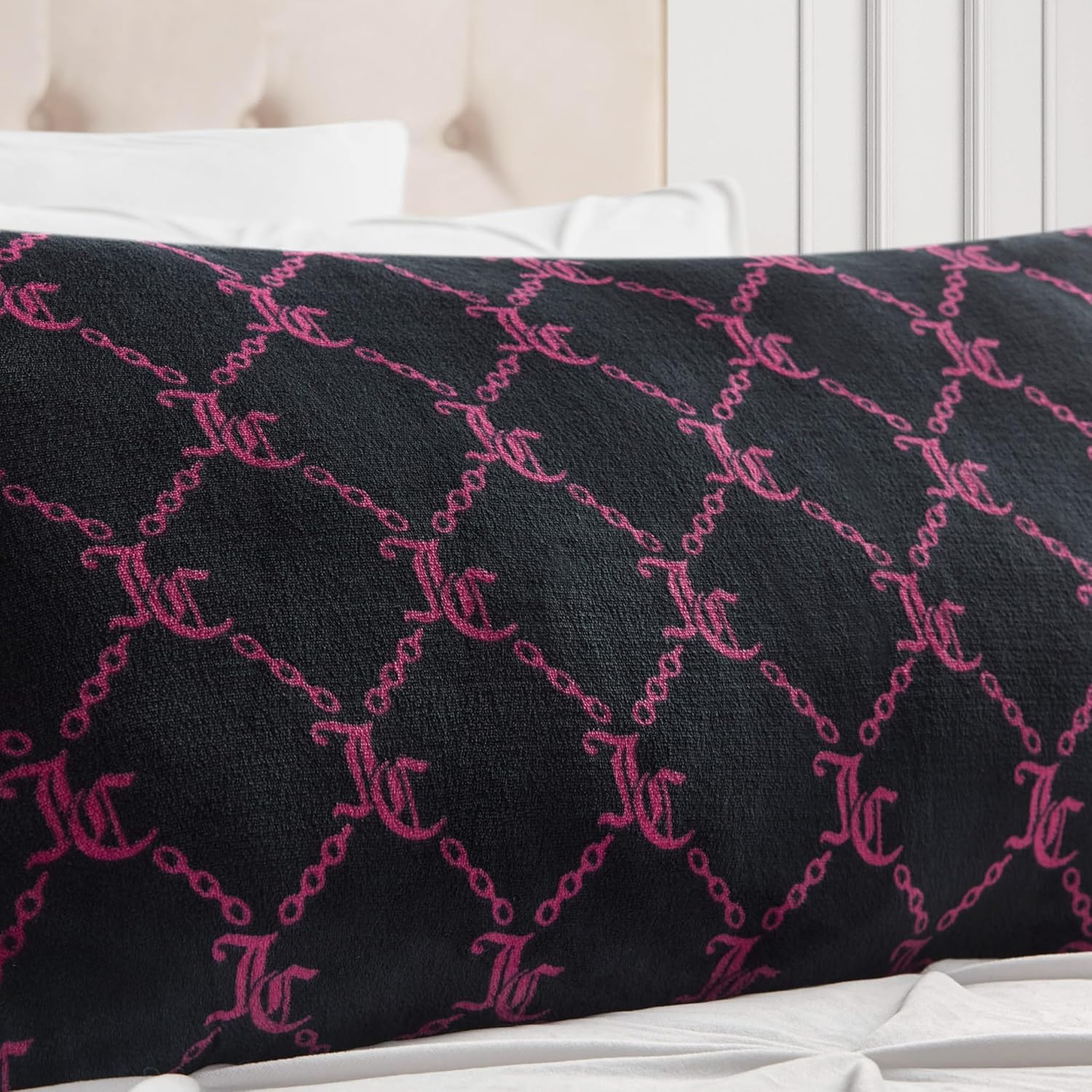 Juicy Couture 18" x 36" Plush Body Pillow, Black Lockup Lattice