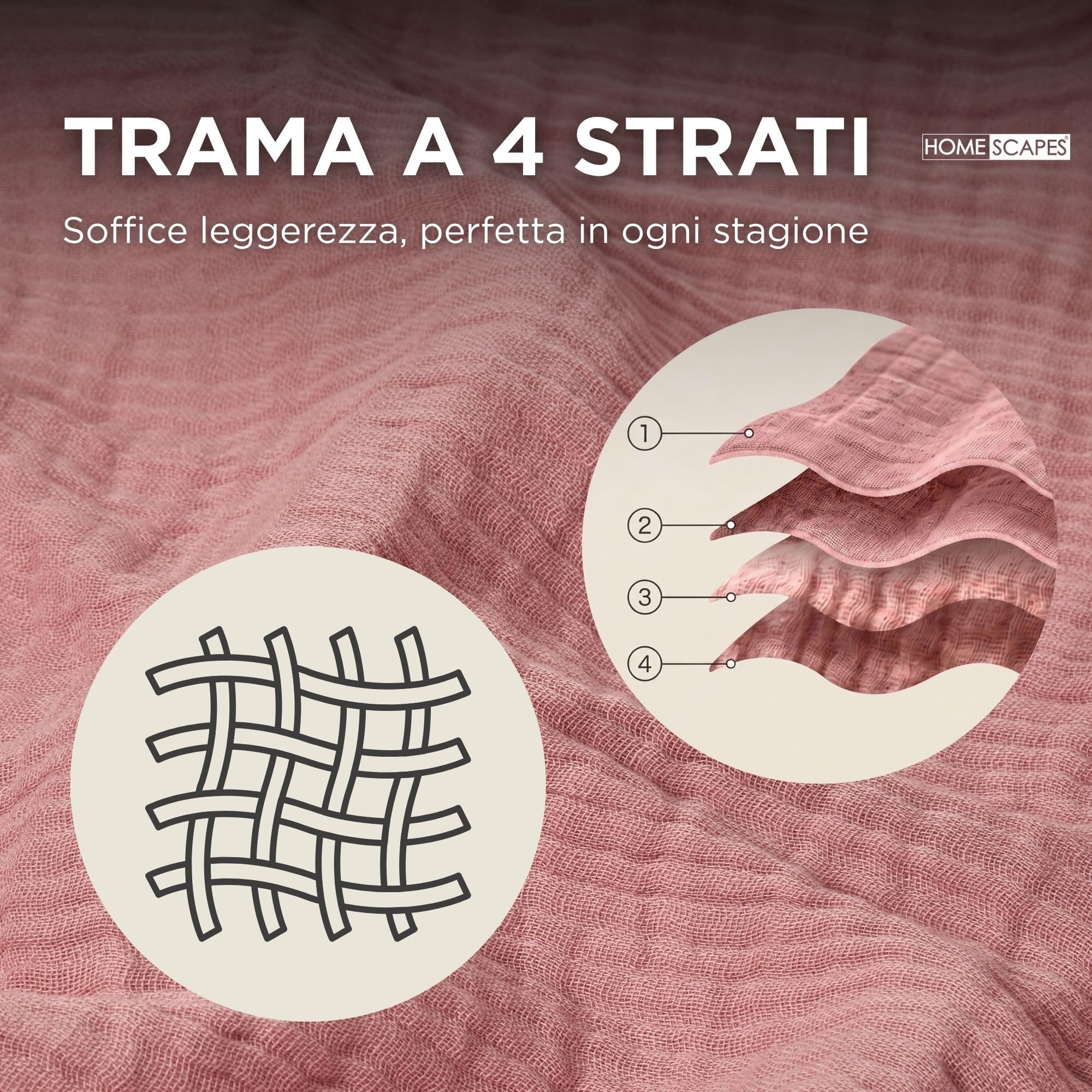 HOMESCAPES Plaid in garza di cotone, 127 x 180 cm, con nappine, coperta leggera e traspirante, 100% cotone, copridivano o letto, colore: rosa