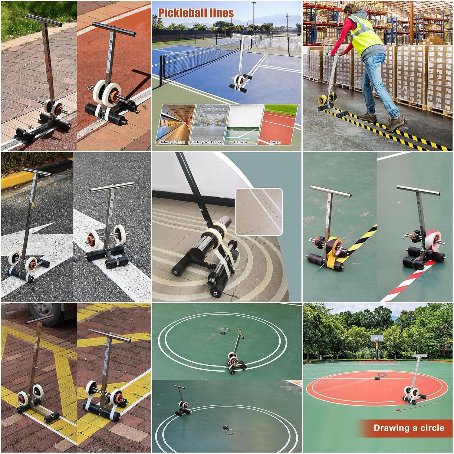 Court Striping Line Tape Applicator Machine, Concrete Line Painter with Drawing Circle Kit, Parking Lot Striping Machine, Height: 55~80cm(