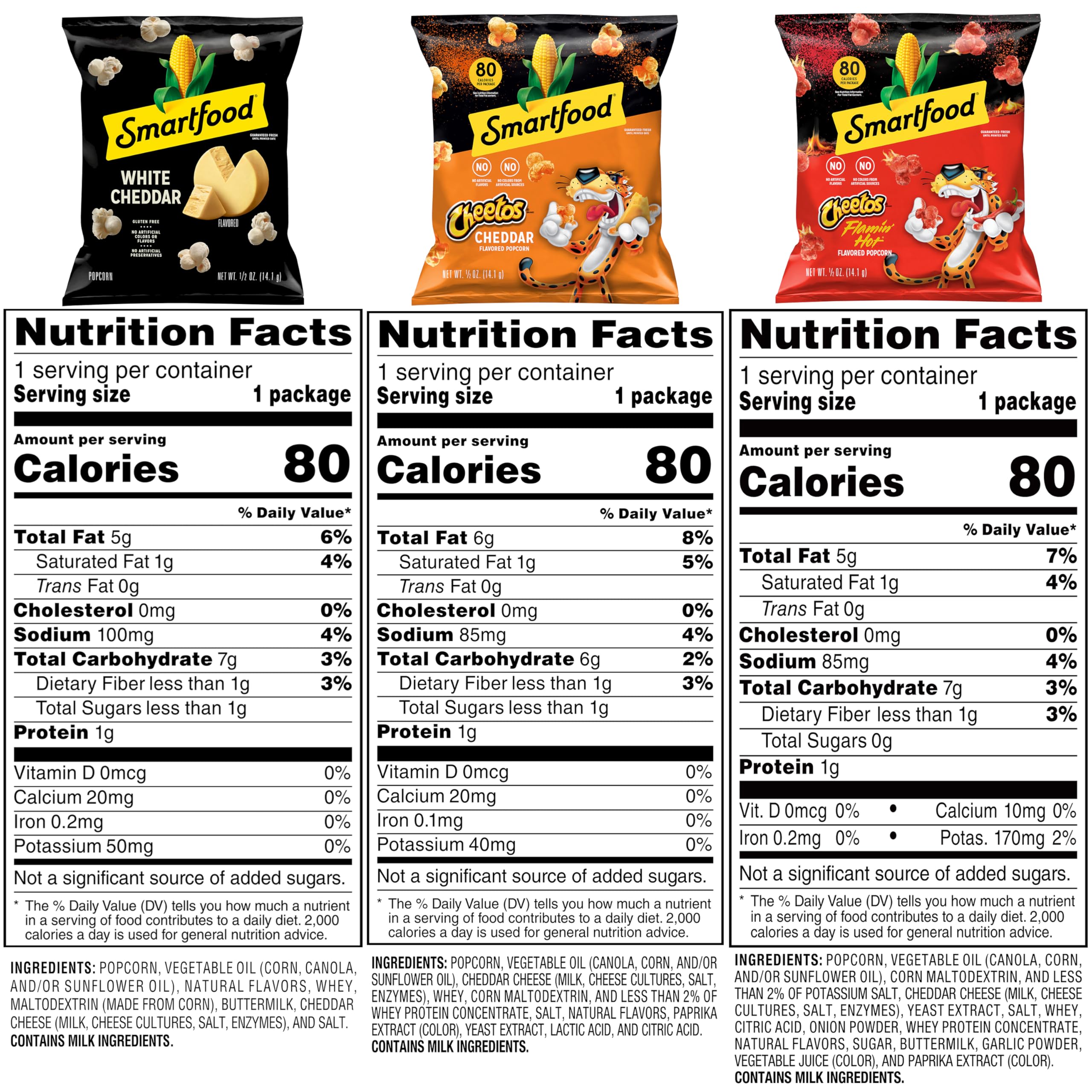Smartfood Popcorn Flamin' Hot & White Cheddar Variety Pack of Whole Grain Snacks, White Cheddar Flamin' Hot & White, 40 Count