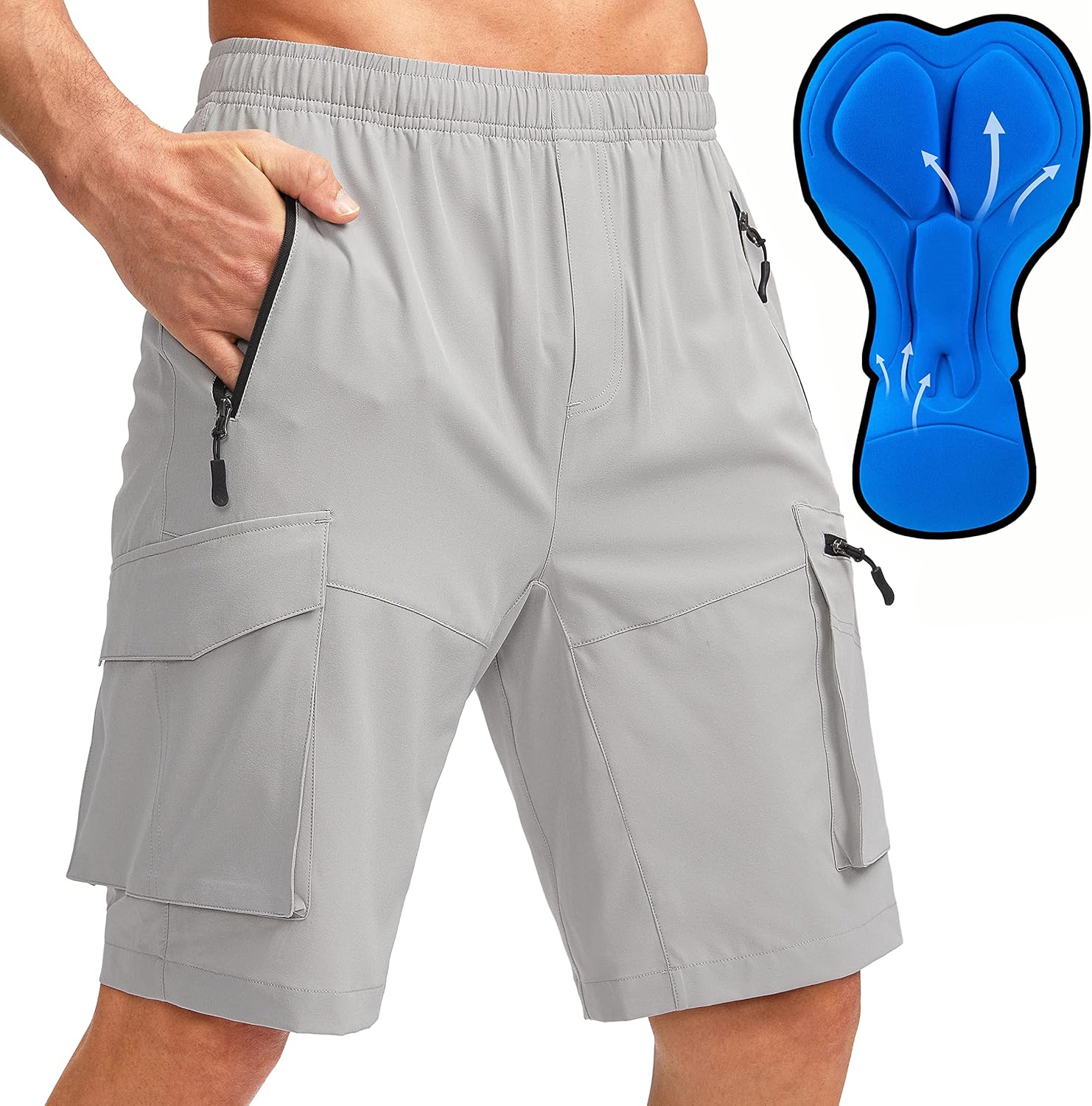 Bikewa Men's Mountain Bike Shorts 3D Padded Loose-fit Biking Riding Cycling Bicycle Biker Shorts Zipper Pockets