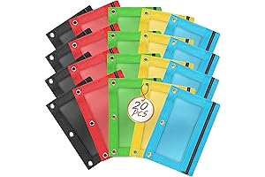 Clear Pencil Case for 3 Ring Binders - 20-Pack Bulk Hole Punch...