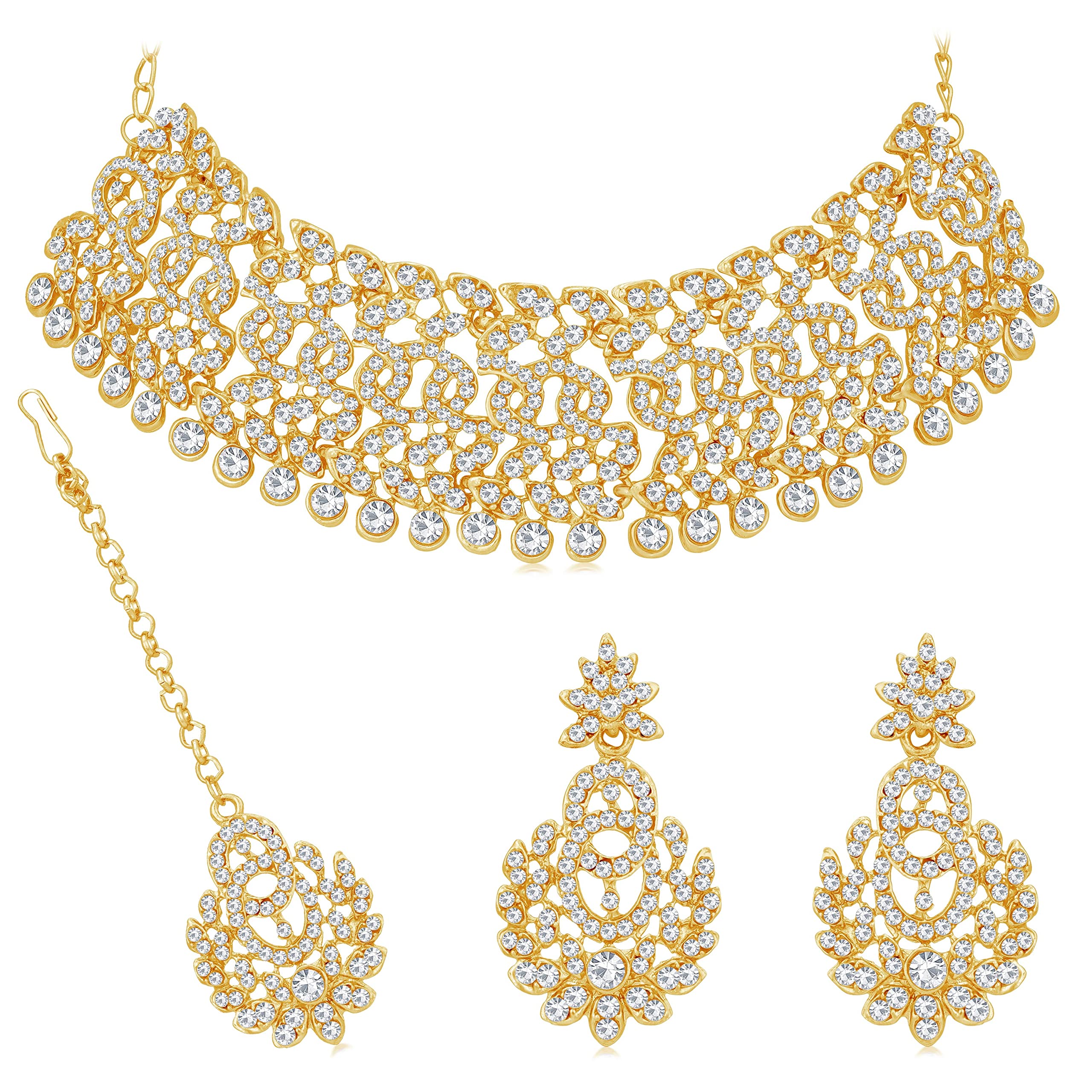 Sukkhi Padmavti Traditional Gold Plated Austrian Diamond Choker Necklace Set for Women (B0BQM9SCW9) Amazon Price History, Amazon Price Tracker