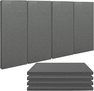 AMZDEPOT Fabric Acoustic Panels, 24" x 12", Dark Grey, 4 PCS | Self Adhesive Soundproof Wall Panels, Fabric Soundproof, Sound Absorbing, for Studios, Office, Home Theater