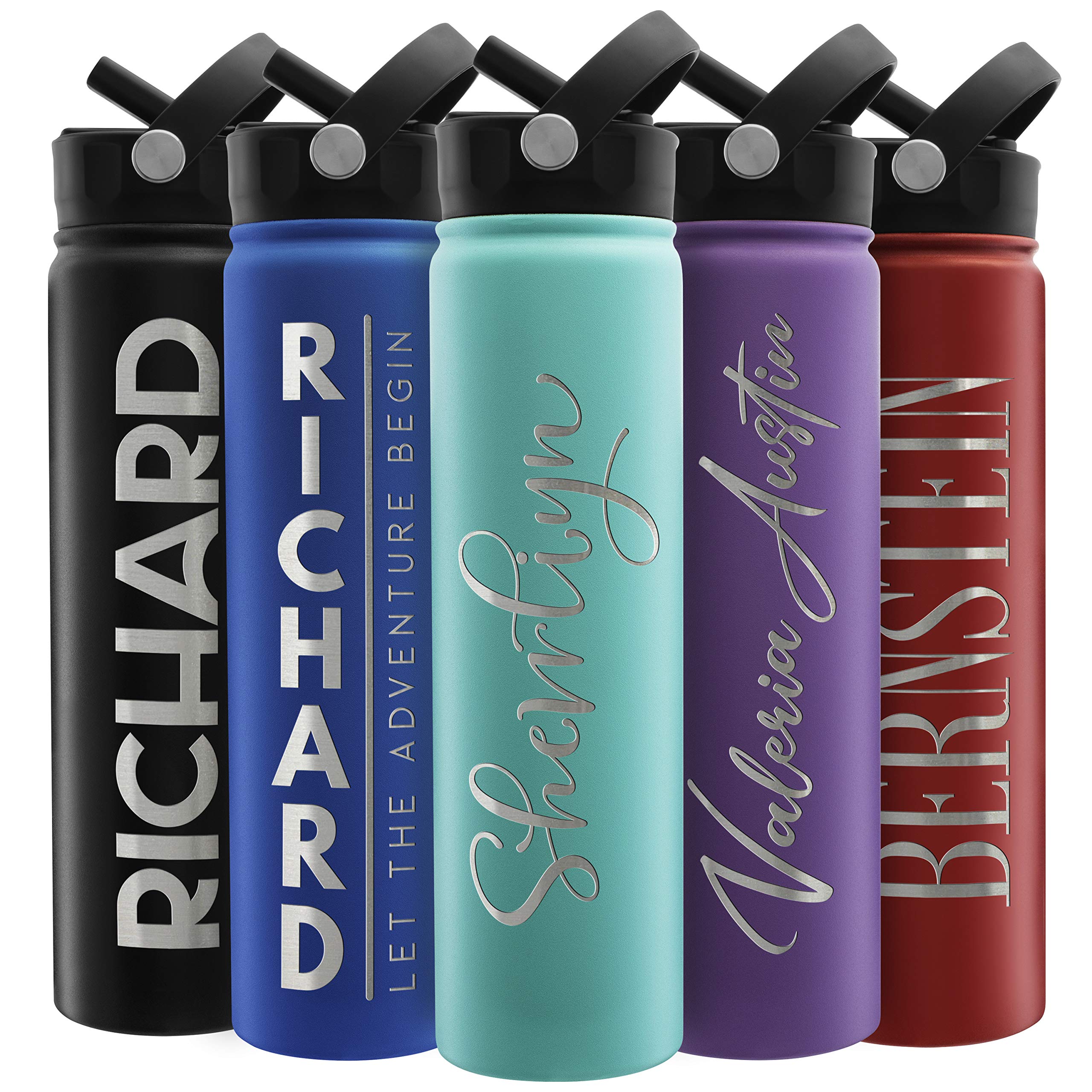 Amazing Items Personalized Water Bottle w/Straw & Lid, 24 oz - Teal | Custom Stainless Steel Sports Water Bottle w/Name and Text - Double-Wall, Vacuum