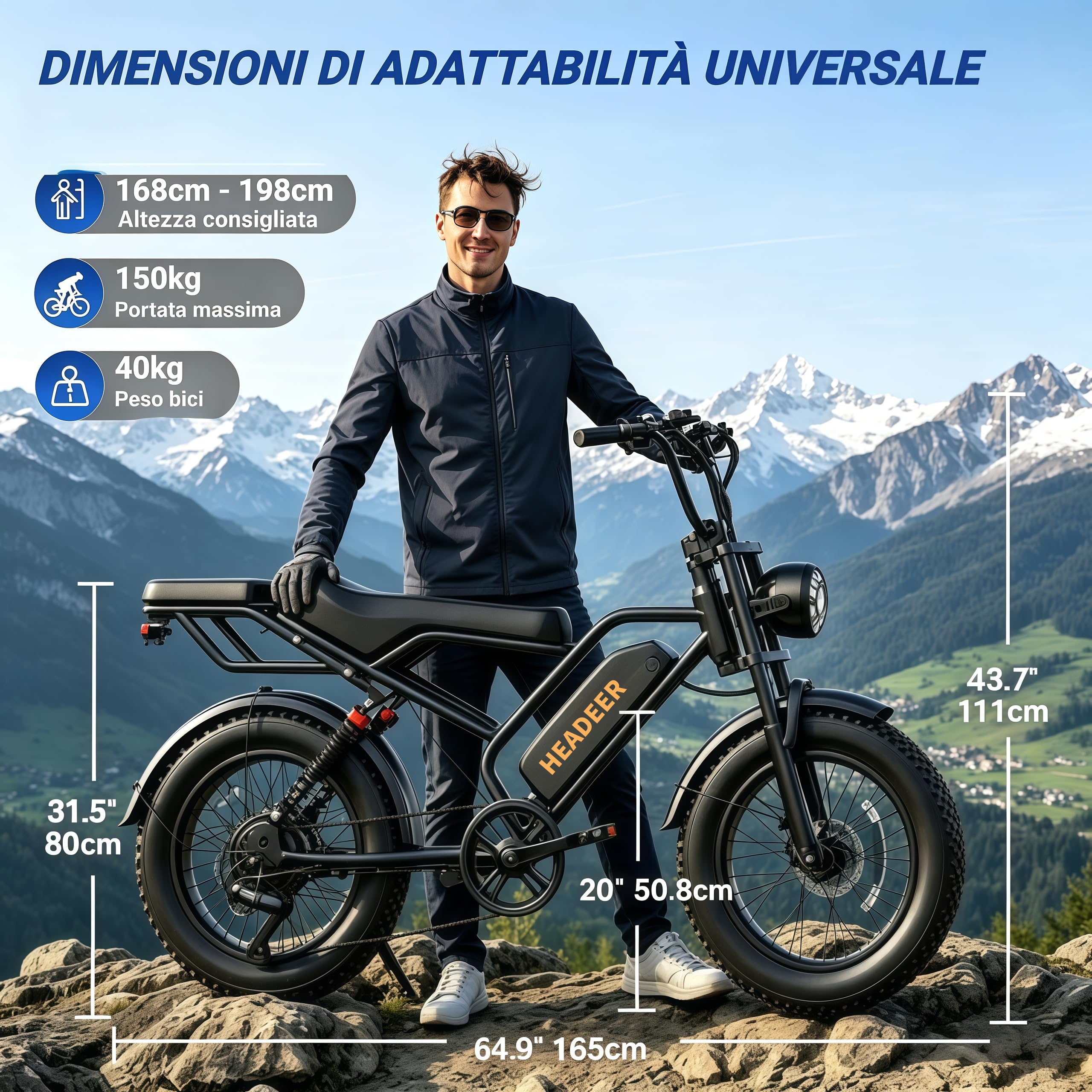 BK20 Bici Elettrica Adulti 20"x4.0" Fat Tire, Città e Fuoristrada, CE EN15194, Batteria 48V 20Ah, 5 Livelli Assistenza, Autonomia 80-100km, Sospensione e Freni a Disco