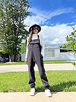 Vista 4 de Overol de forro polar cálido para mujer, overol de invierno mullido, con correa ajustable, sin mangas, pantalones esponjosos con bolsillos