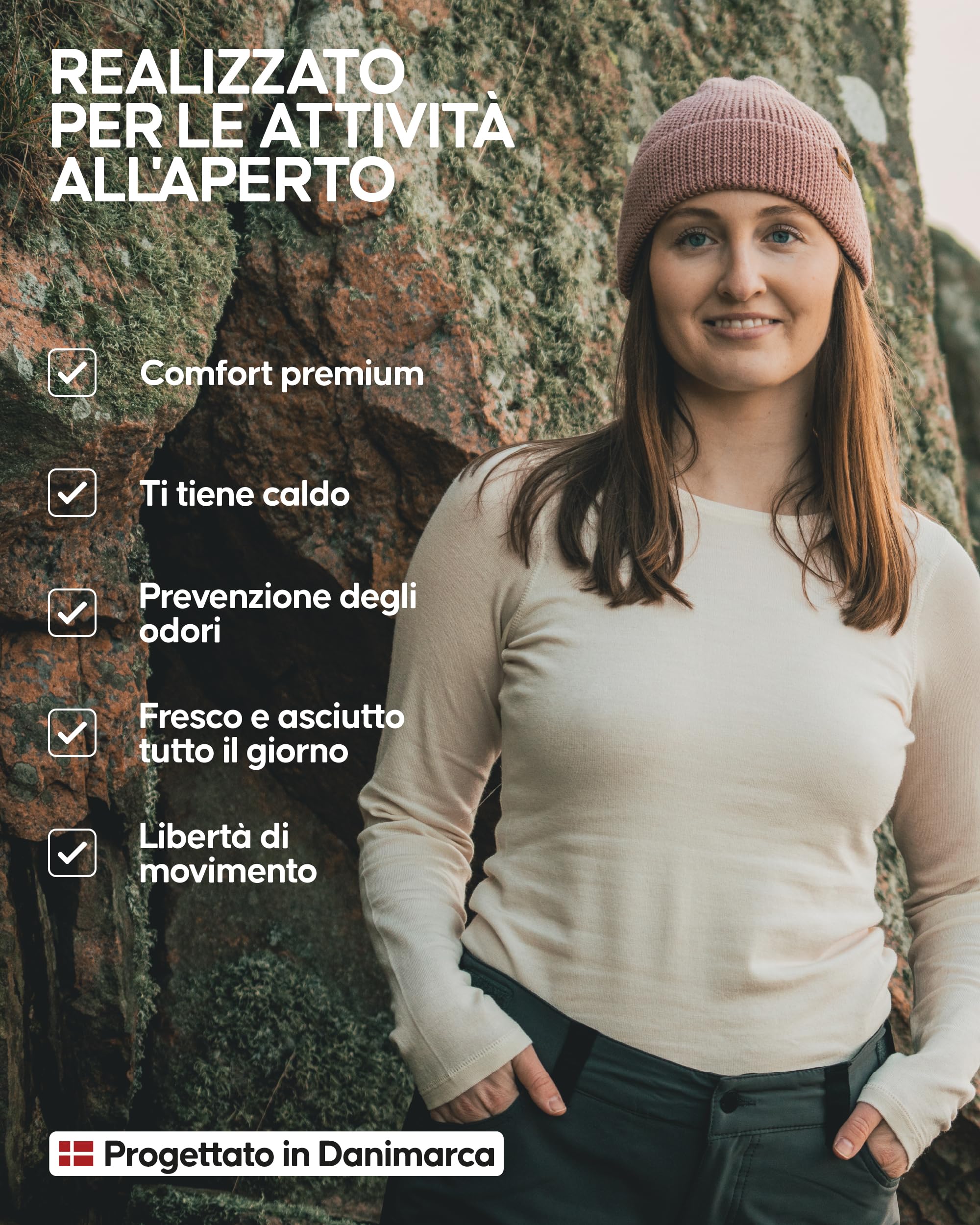 DANISH ENDURANCE Maglia Termica Donna in Lana Merino, Manica Lunga, per Sci, Trekking, Escursionismo