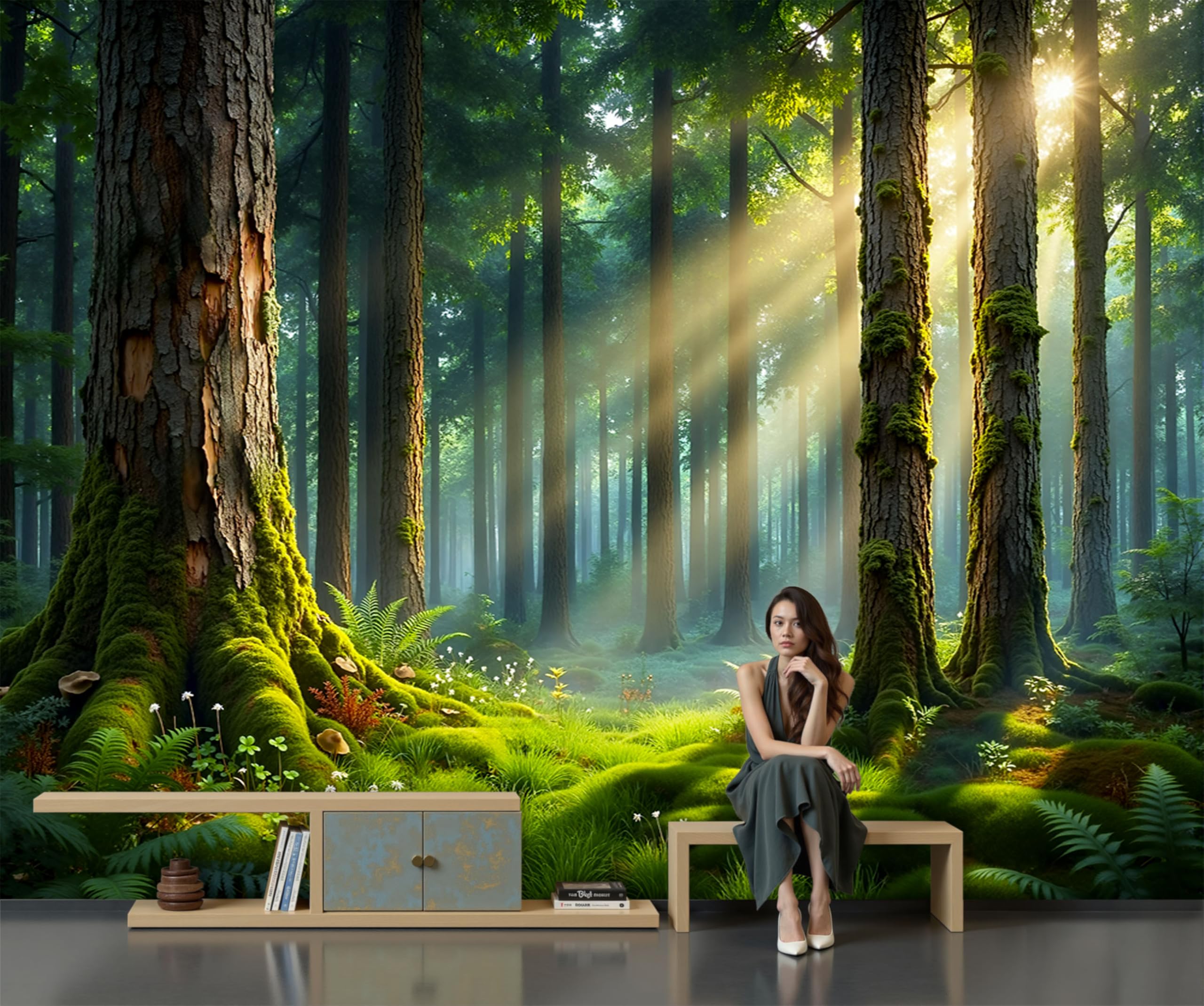 Papier peint paysage forestier arbre géant mural 200x140