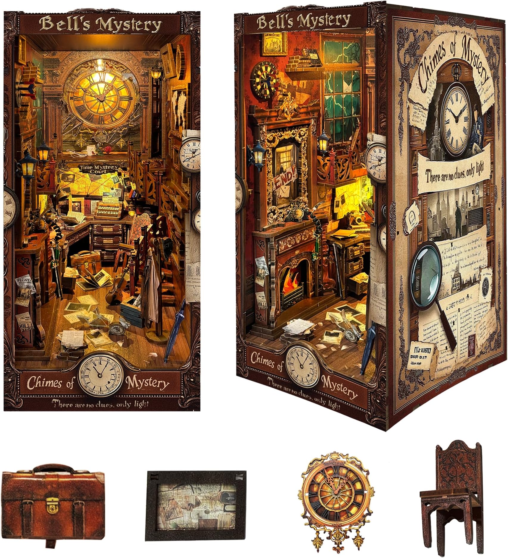 3D Wooden Puzzle Bookend DIY Book Nook Kit Shelf Insert Alley Miniature
