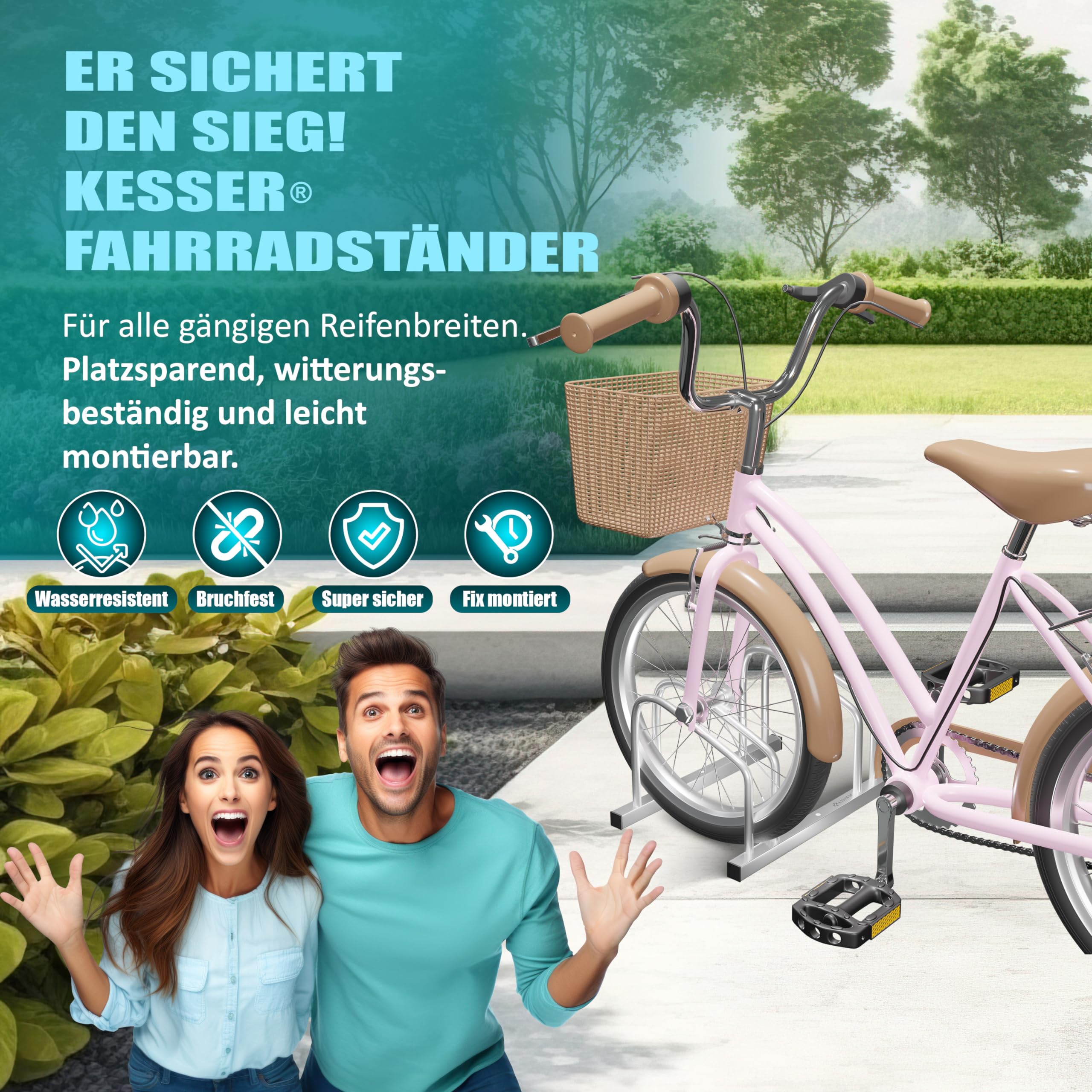 KESSER® Soporte para Bicicleta con Placa de Aparcamiento, Soporte múltiple con Distancia de Rueda de 37 cm para neumáticos de 30 – 65 mm,