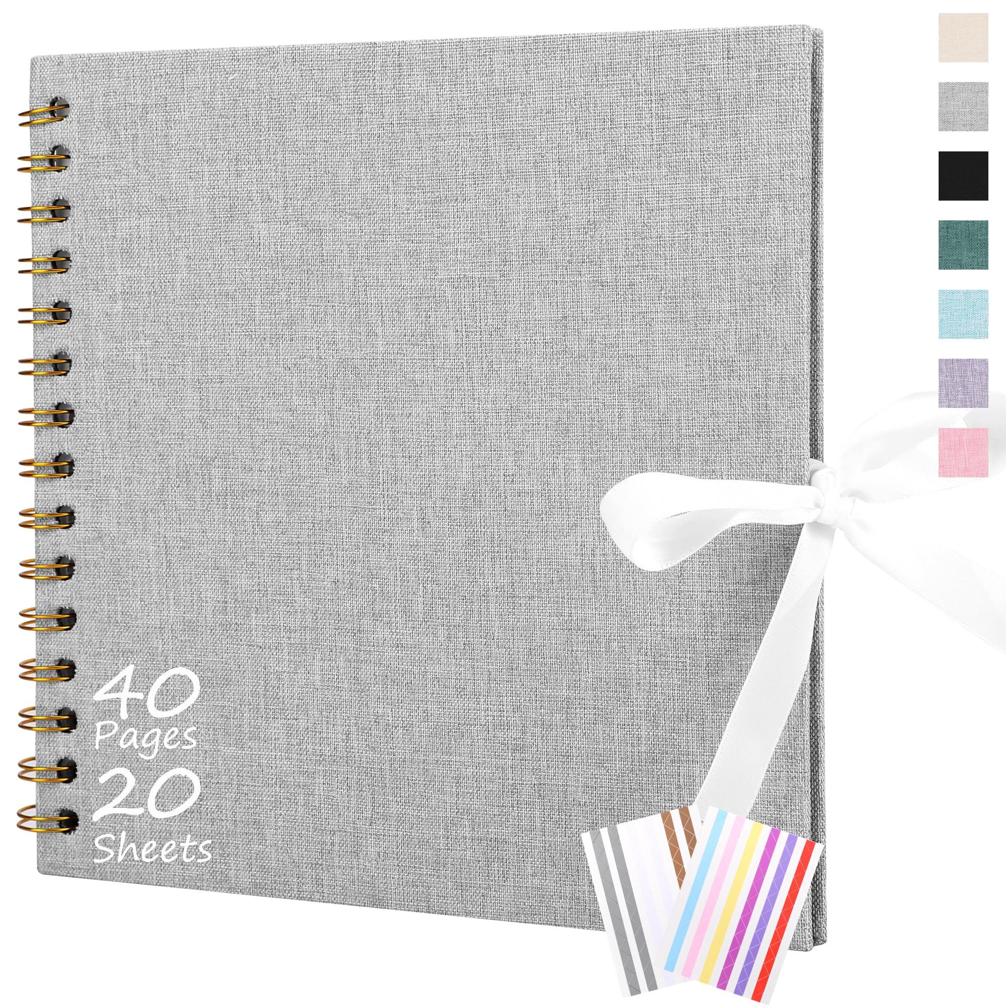 Album do scrapbookingu, 35 x 25 cm, lniana okładka, album fotograficzny z 40 białymi pustymi stronami, szare materiały do scrapbookingu, książka pamiątkowa na wesele, przyjęcie, ukończenie