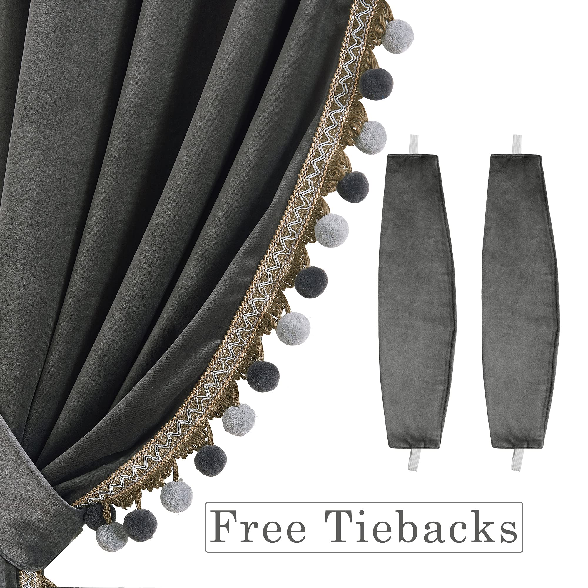 StangH Cortinas de Terciopelo de Lujo con Pompones, Cortinas Decorativas para oscurecer la habitación, con Aislamiento térmico, Bolsillo para cortinero, para Sala de Estar/Armario, 52 Pulgadas de