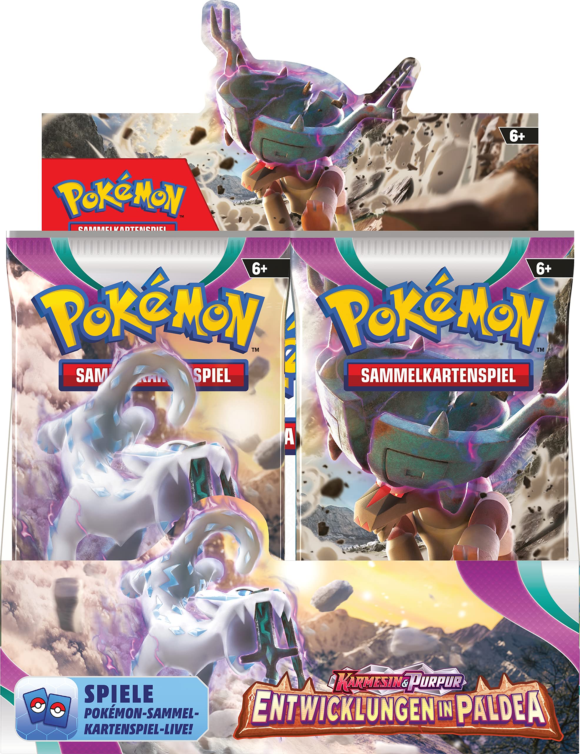 Pudełko do gier karcianych Pokémon Crimson & Purple - rozwój w Paldea (36 opakowań wzmacniających), opakowanie może się różnić
