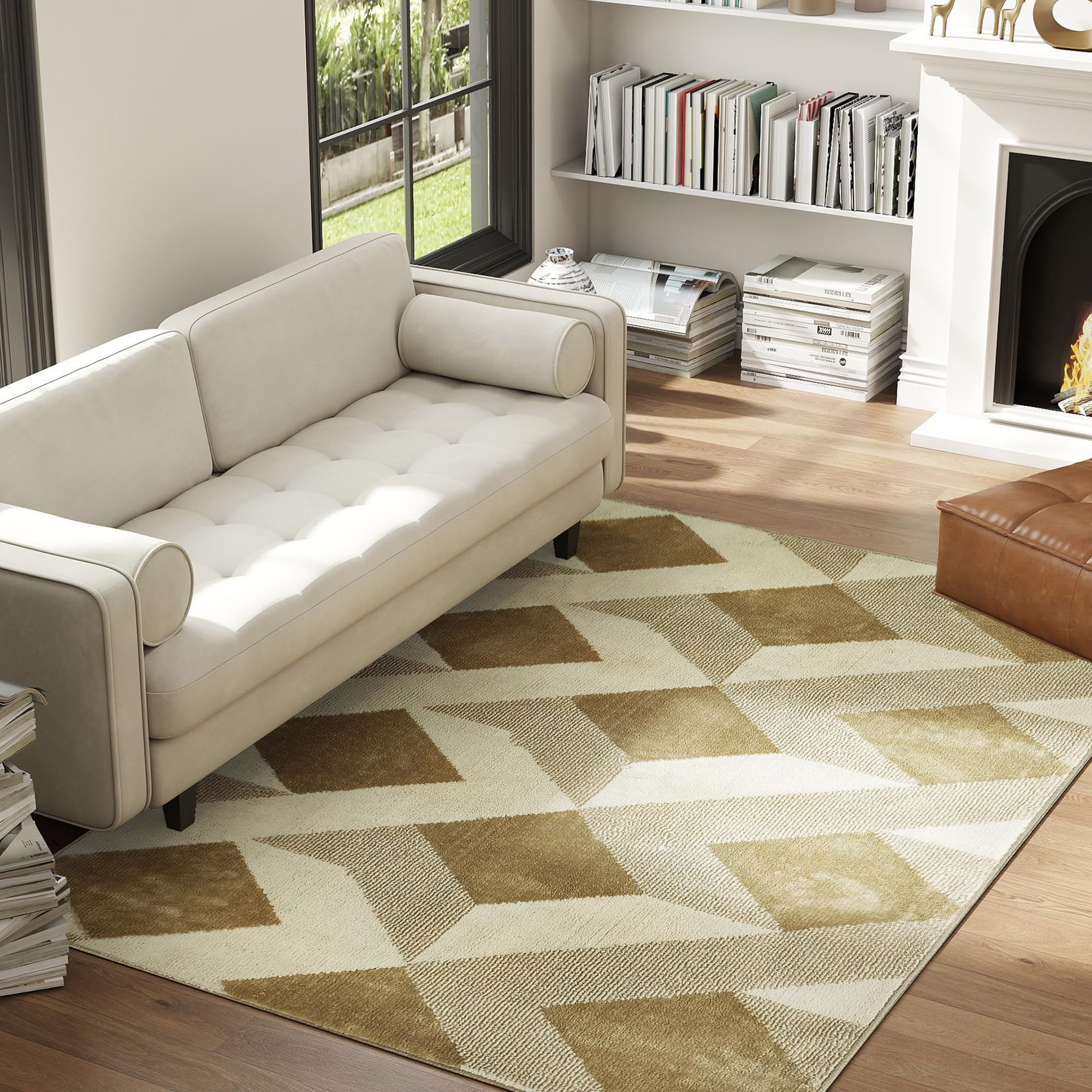HOMCOM Tappeto da soggiorno lavabile a macchina 120x170 cm Marrone chiaro | Tappeto a pelo corto ipoallergenico per soggiorno, ufficio, camera da letto