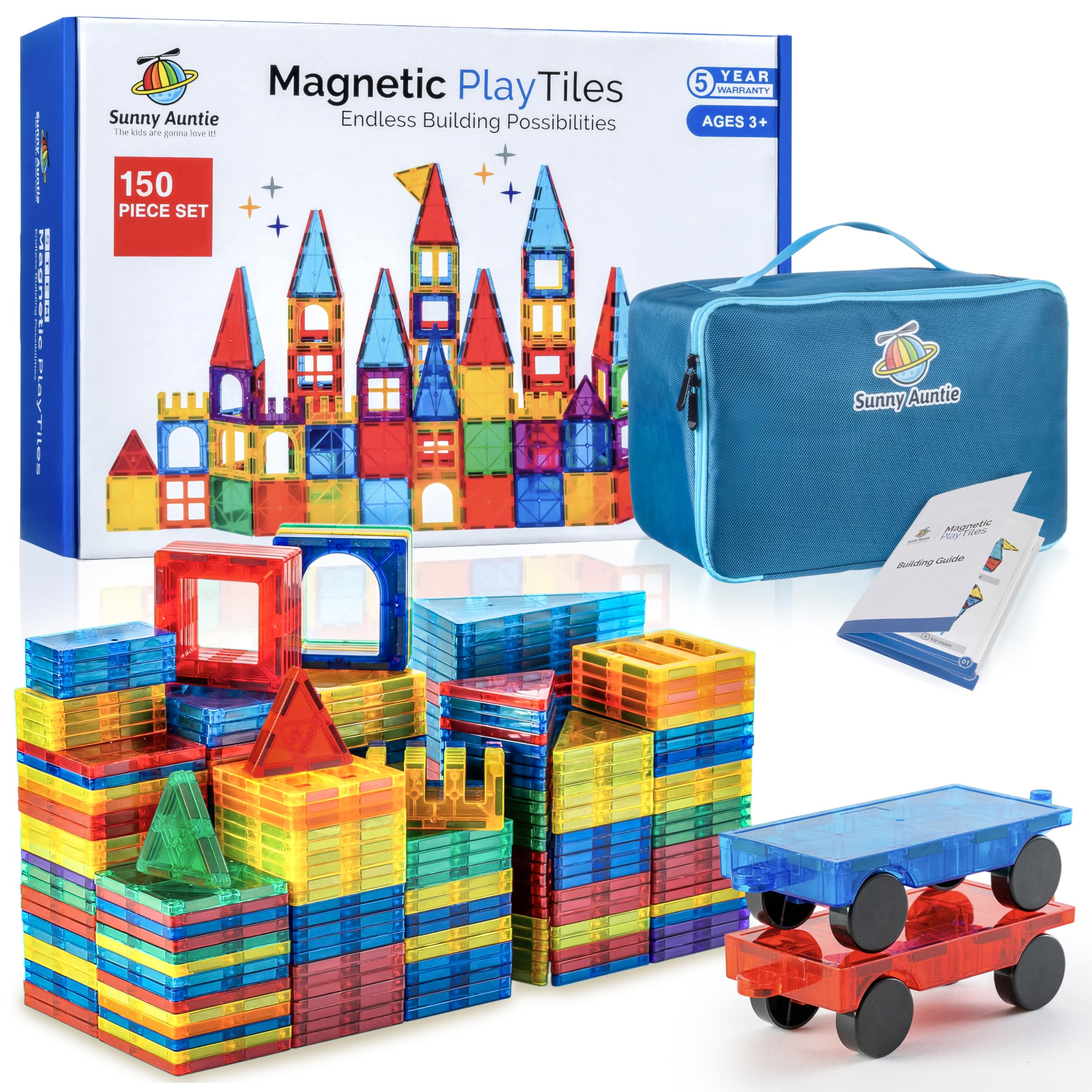 SUNNY AUNTIE Magnetic Tiles 150 PCS, Magnetic Tiles for Kids & Toddlers, Toy for 3 4 5 6 7 8 Year Old Boys & Girls, Gift Box, XL SET