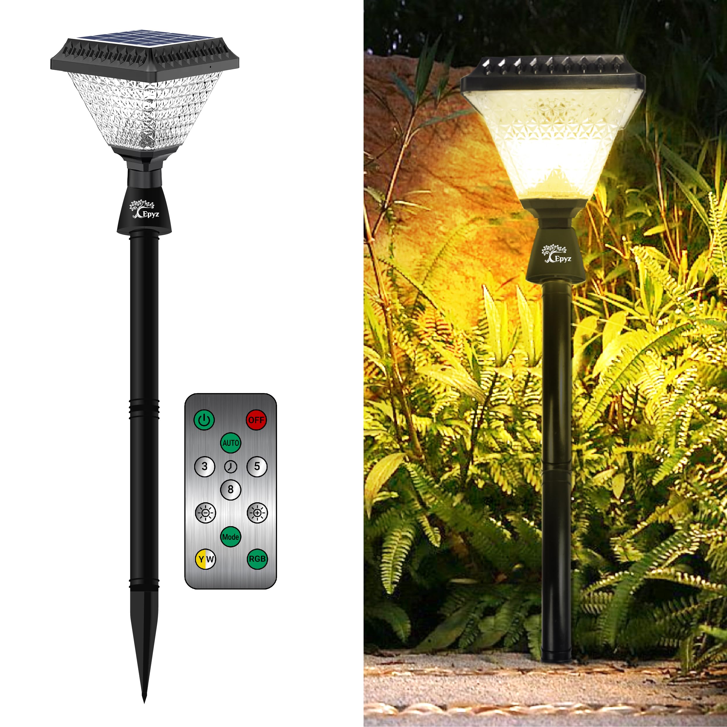Epyz Solar Pillar & Stake Light Square Shape with 34 LEDs, 2W Solar Panel, 2000mah Battery, 3 Type of Lights, Application for Fence, Garden, Wall, Outdoor (Square, Multicolor)