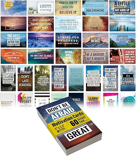 Better Office Products Motivation Inspiration Affirmation Cards, 60 Pack, 60 Unique Assorted Designs, Encouragement Card Deck, 2" x 3.5" (Business