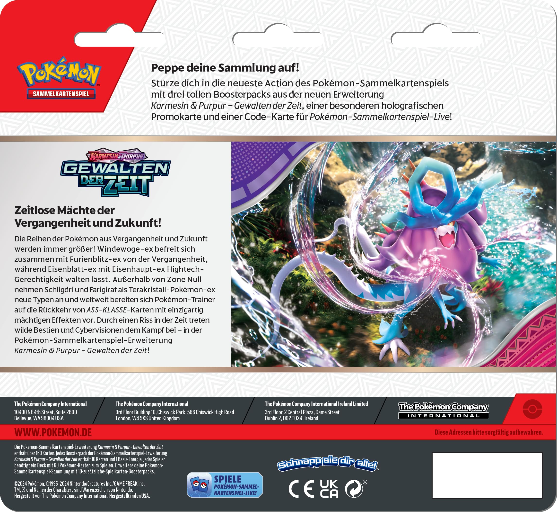 Pokémon - Juego de Cartas coleccionables: 3 Paquetes de carmesí y púrpura – Fuerzas del Tiempo: Pii (3 Paquetes de Refuerzo y 1 Carta Promocional holográfica)