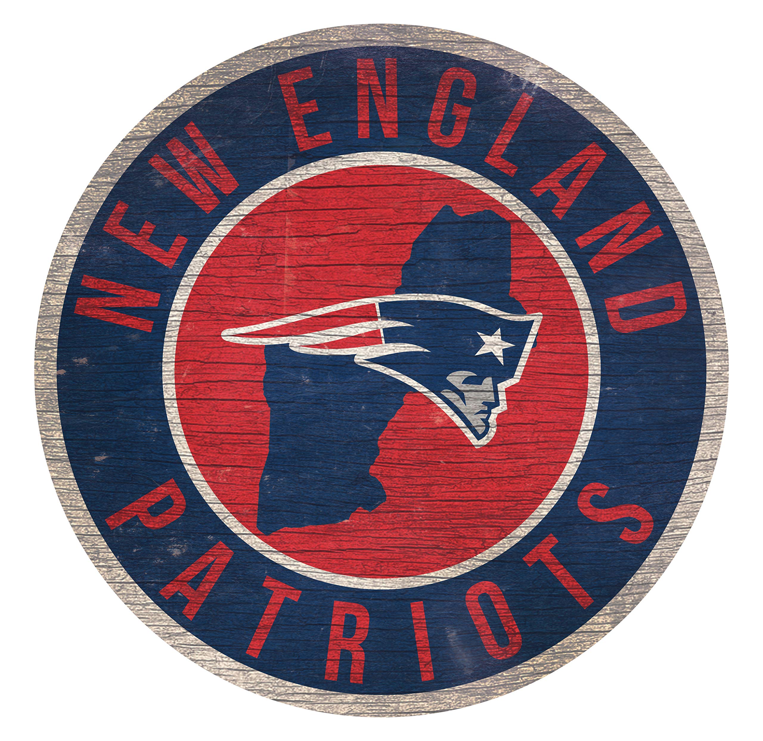New England Patriots Wood Sign 12 Inch Round State Design